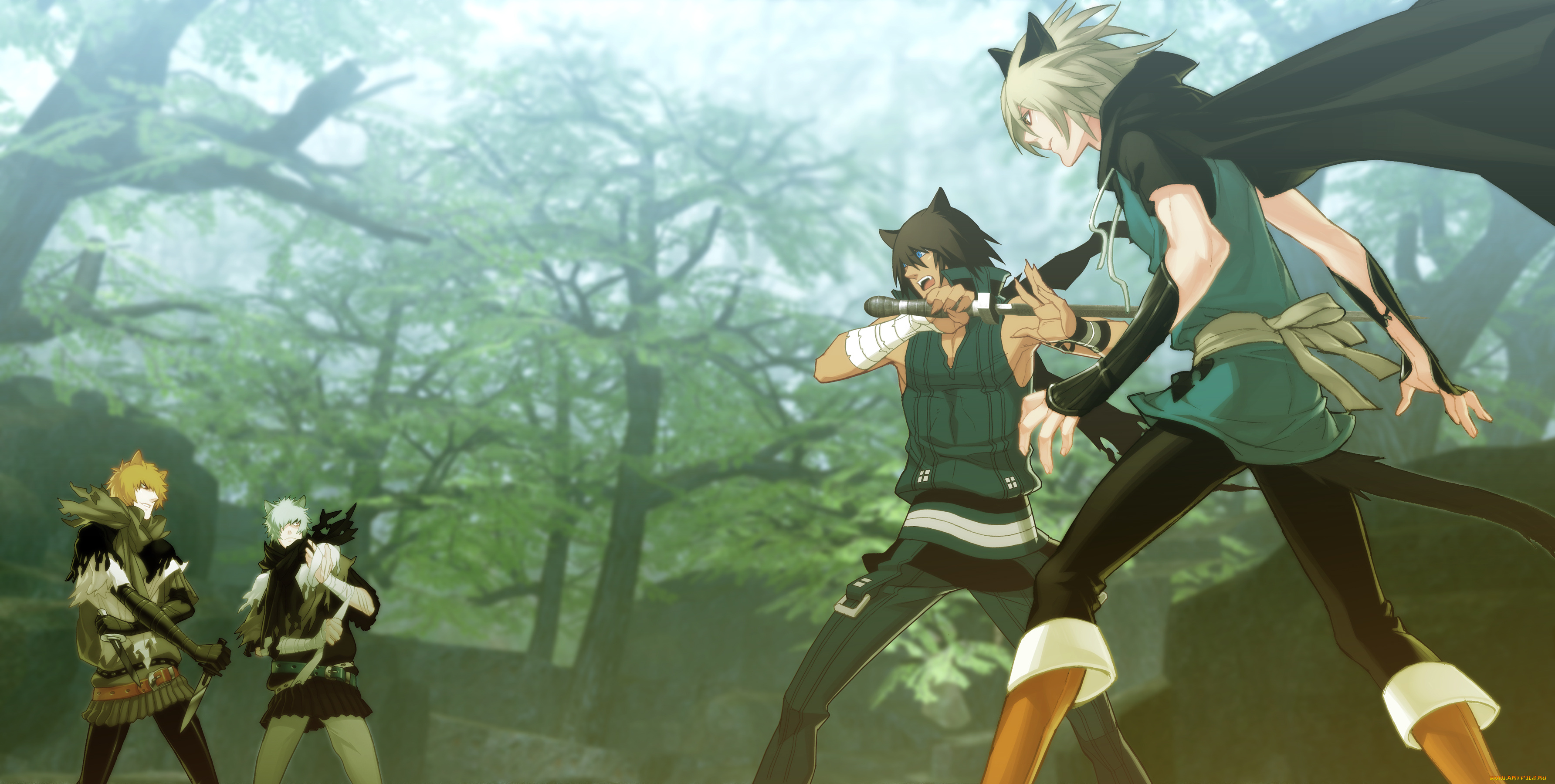 аниме, lamento, лес, асато, бой, рибика, коное, братья, уру, киру