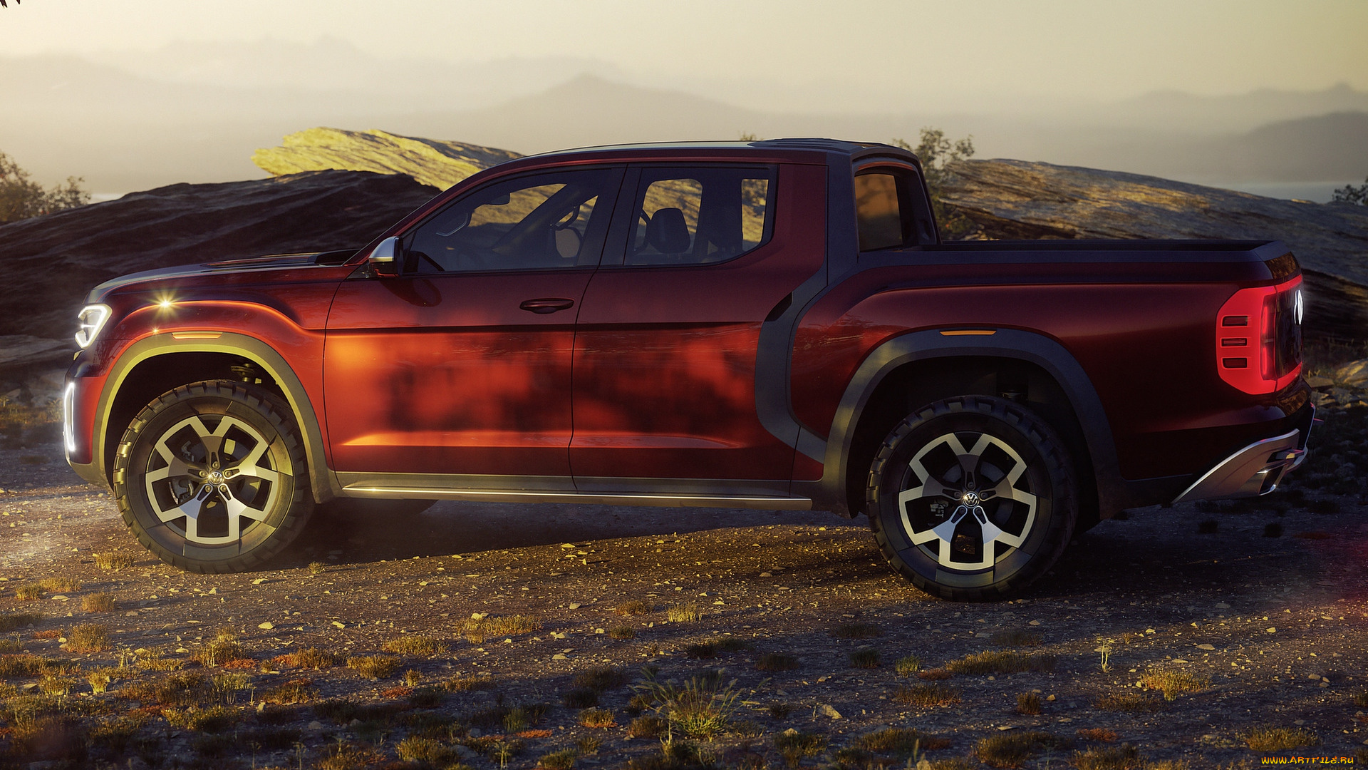 2018, volkswagen, atlas, tanoak, pickup, concept, автомобили, volkswagen, pickup, 2018, tanoak, atlas, красный, фольцваген, пикап, concept, атлас