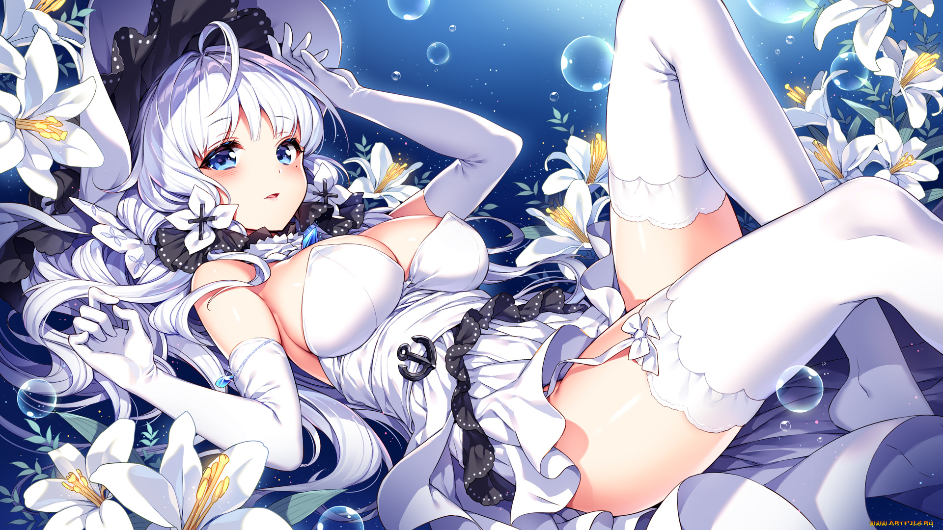 аниме, azur, lane, фон, взгляд, девушка