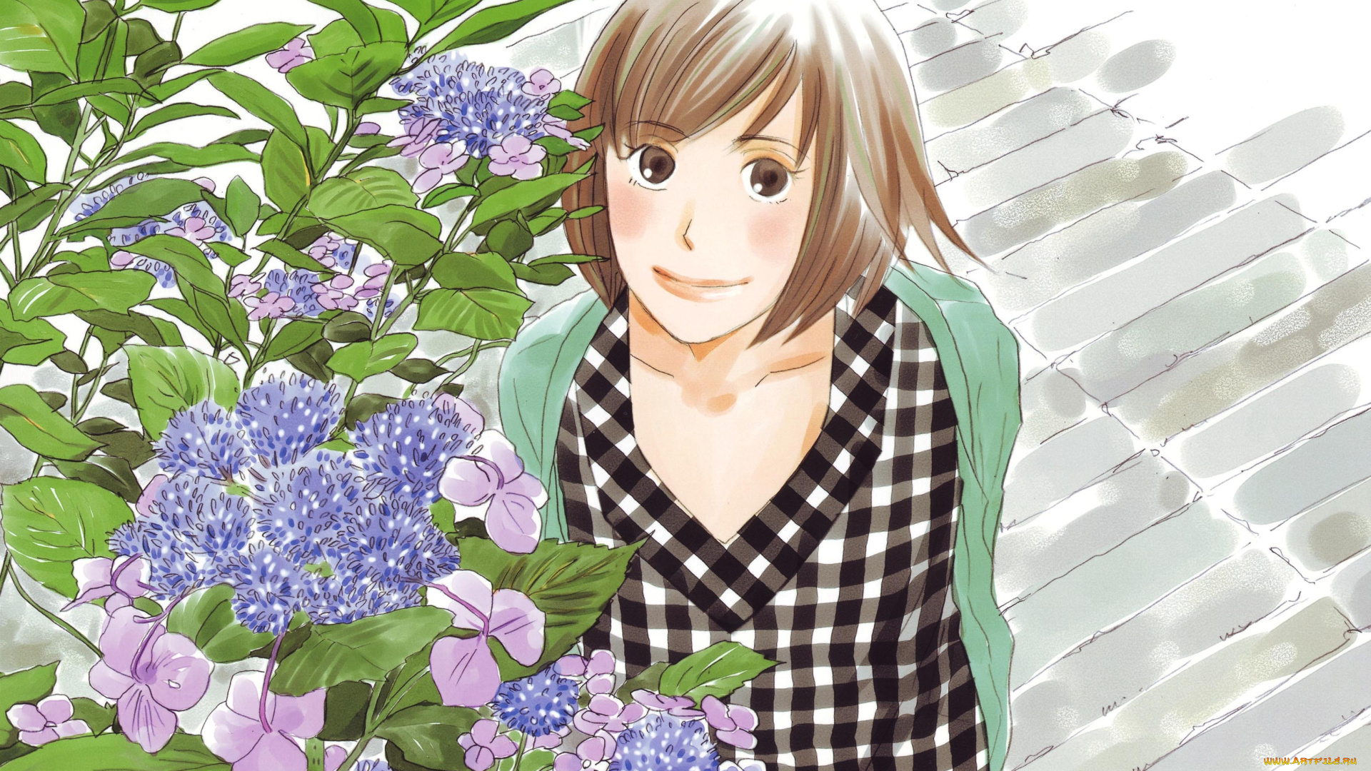 аниме, nodame, cantabile, цветы, девушка, улыбка