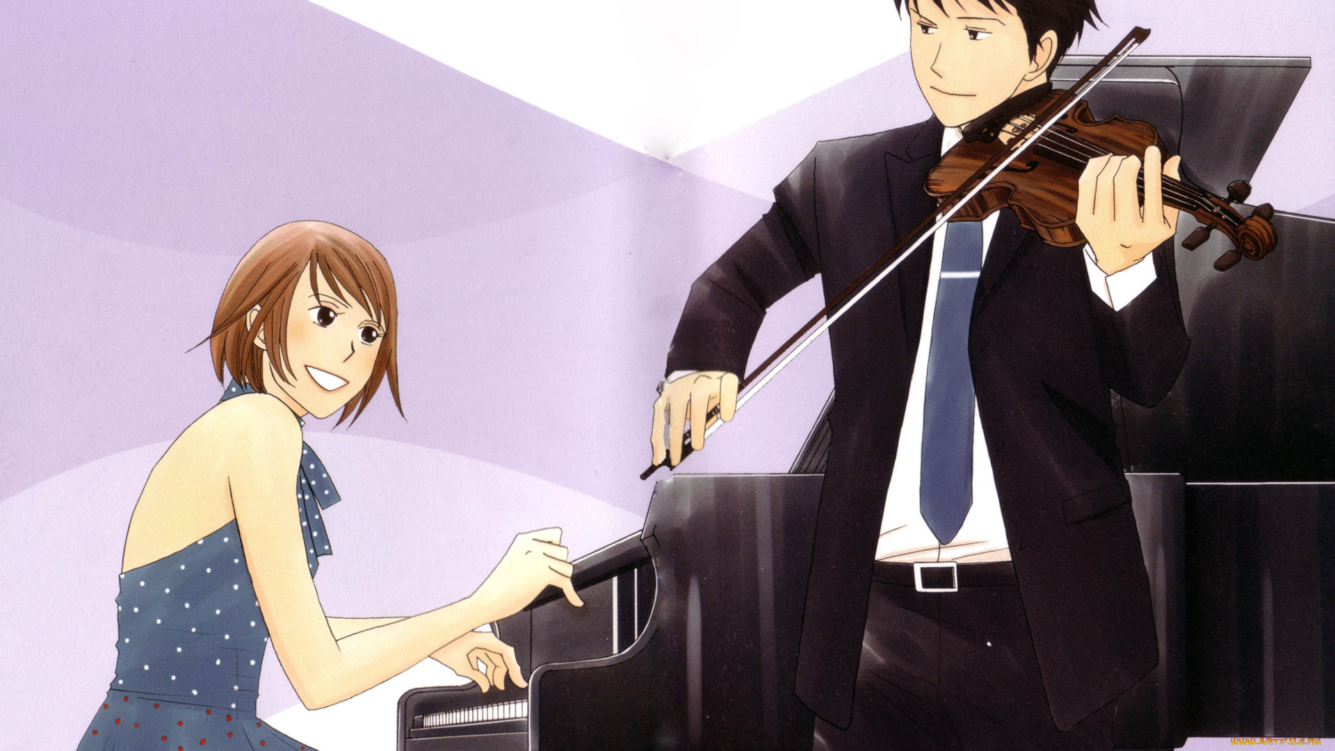 аниме, nodame, cantabile, скрипка, рояль, музыка, девушка, парень