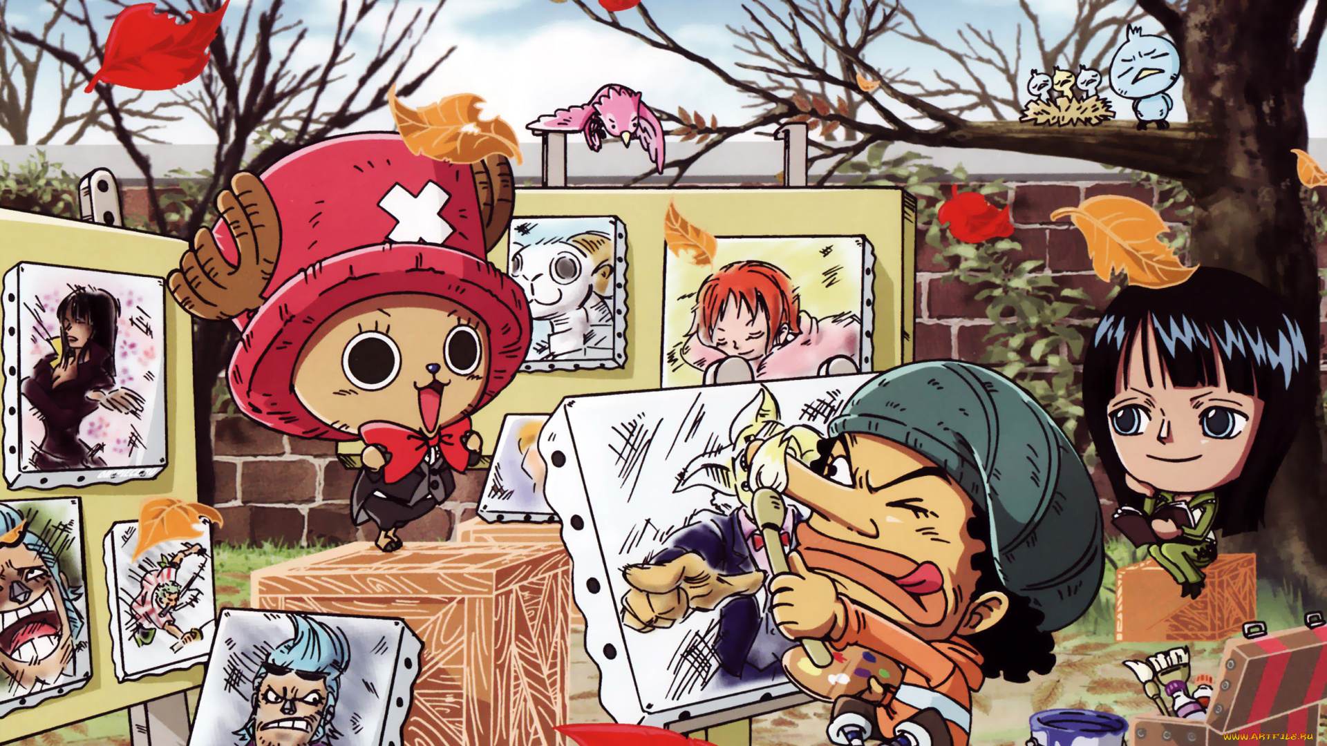 аниме, one, piece, портреты, существа, птицы, картины, деревья, осень