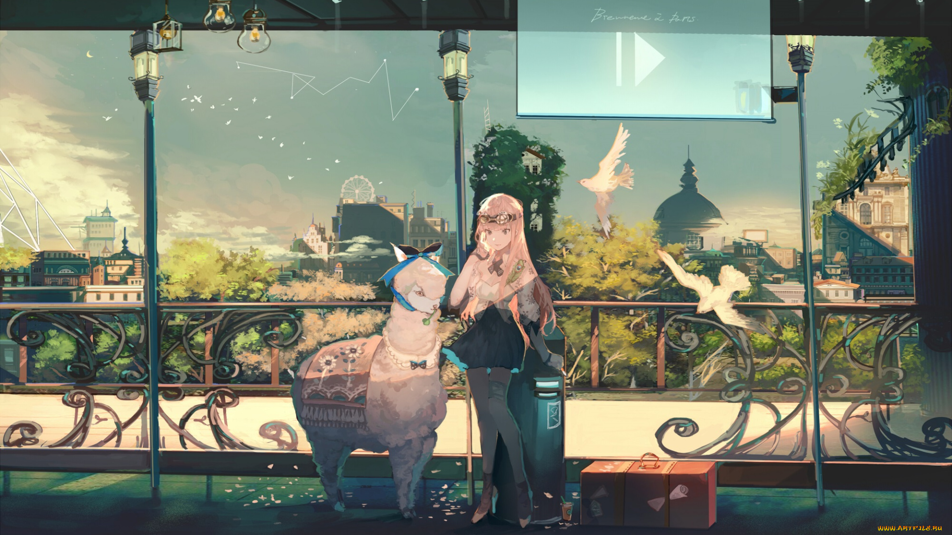 аниме, животные, , существа, лама, девушка