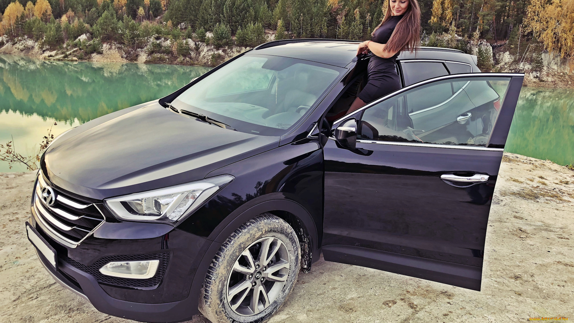 девушка, и, hyundai, santa, fe, 2013, автомобили, -авто, с, девушками, хендай, девушка, машина, hyundai, santa, fe, 2013