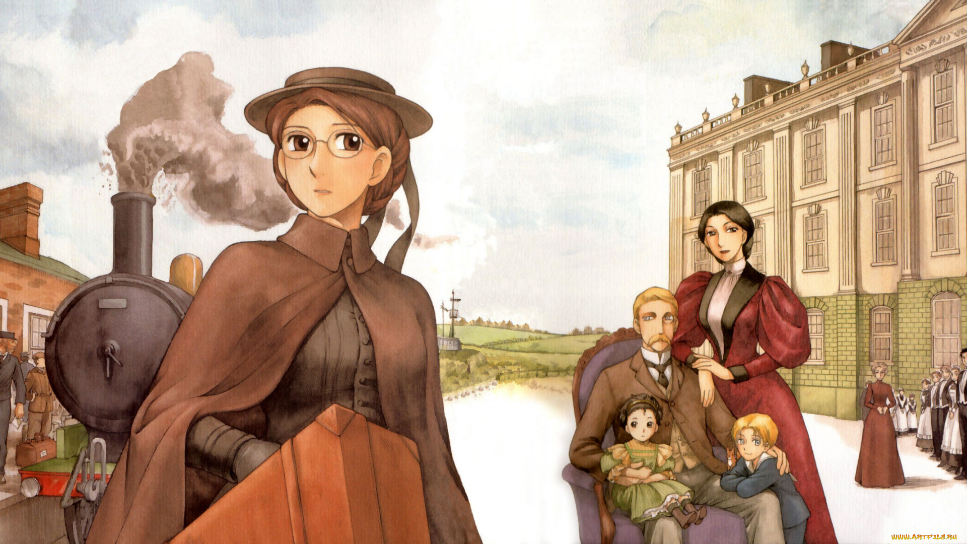 emma, a, victorian, romance, аниме, unknown, , другое, , люди, паровоз, девушка, эмма, чемоданы, здания