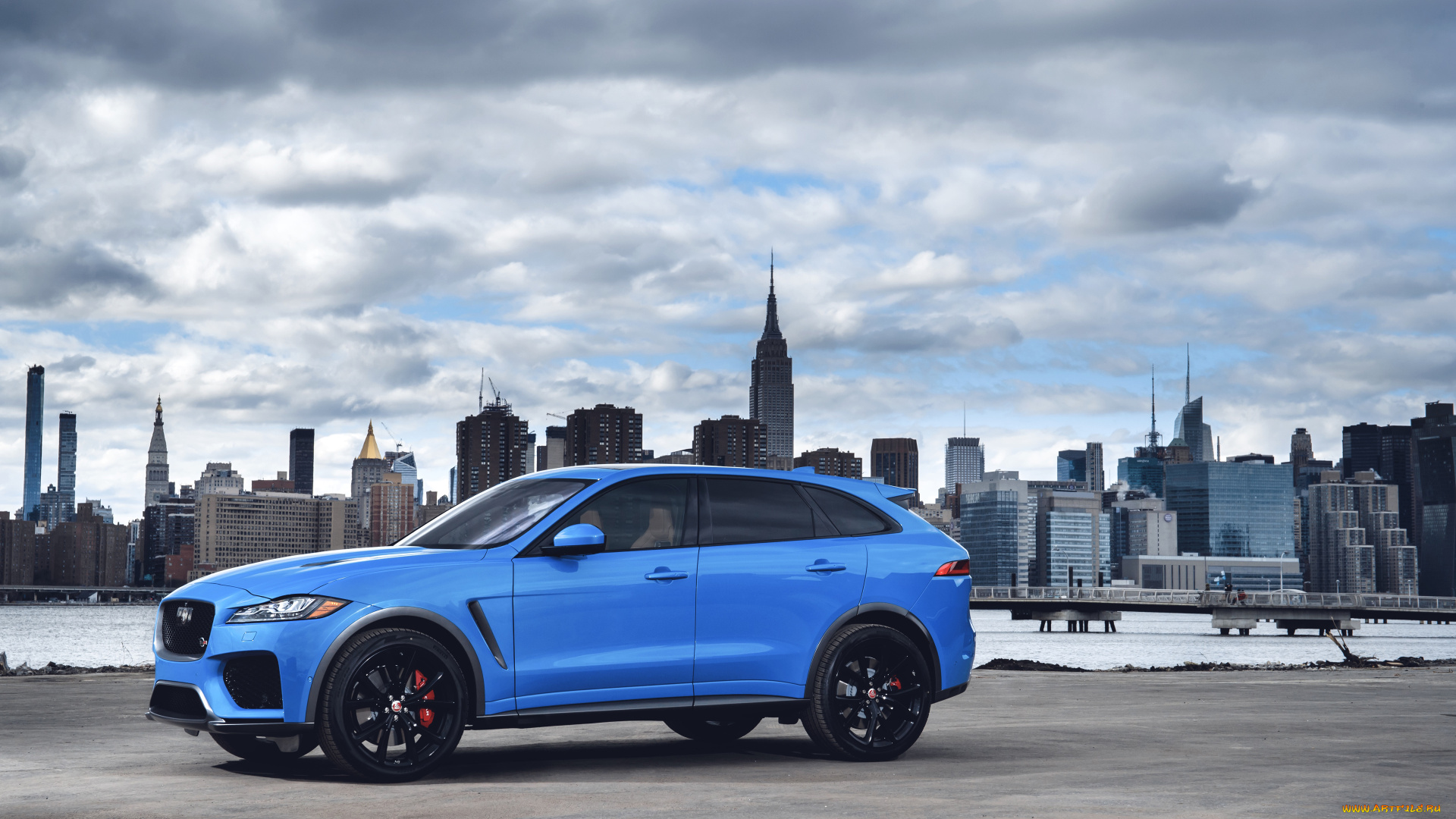 jaguar, f-pace, 2018, автомобили, jaguar, side, view, нью-йорк, ягуар, город, 2018, new, york, синий, кроссовер, f, pace