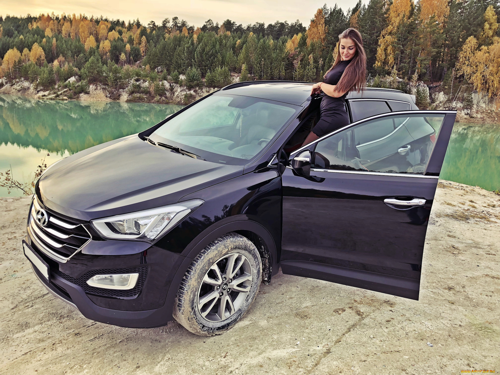 девушка, и, hyundai, santa, fe, 2013, автомобили, -авто, с, девушками, хендай, девушка, машина, hyundai, santa, fe, 2013