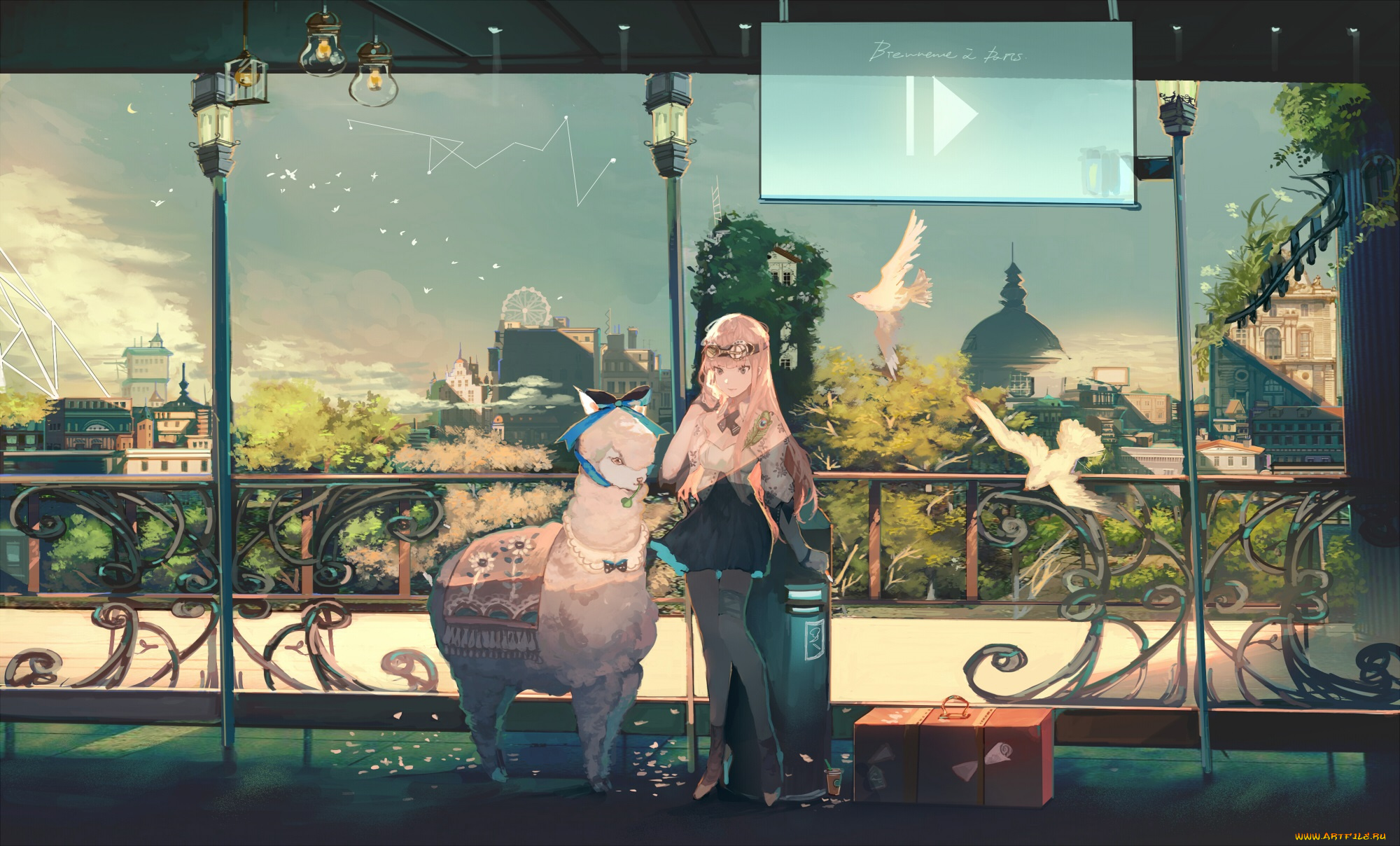 аниме, животные, , существа, лама, девушка