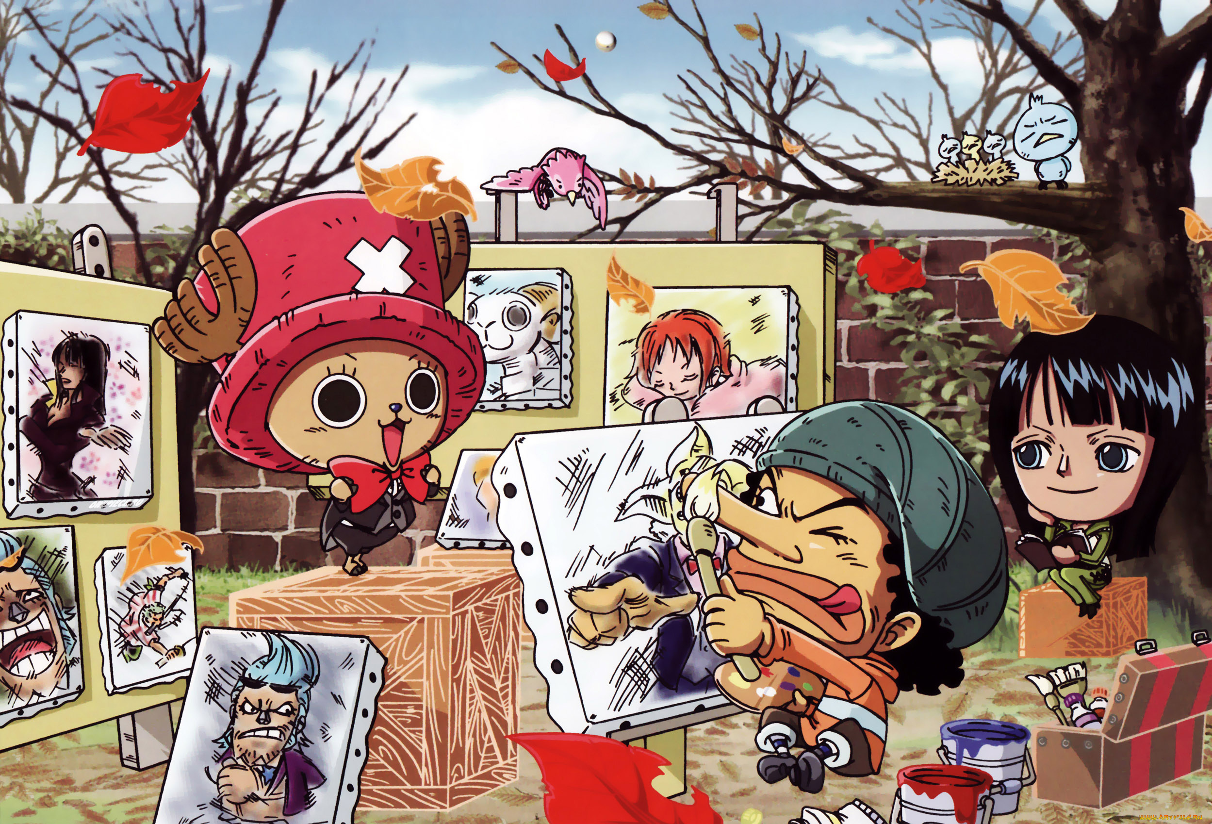 аниме, one, piece, портреты, существа, птицы, картины, деревья, осень