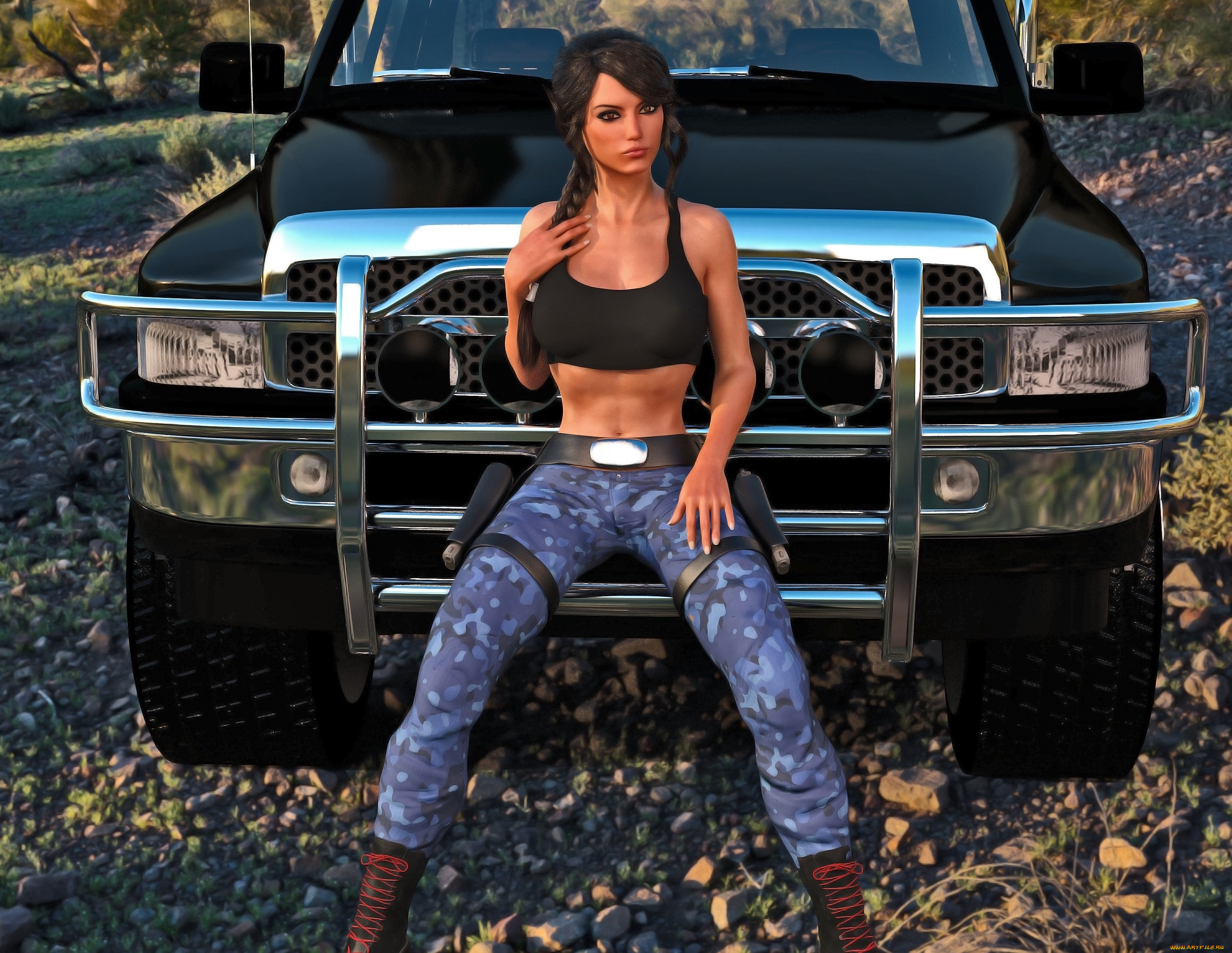 3д, графика, люди-авто, мото, , people-, car, , , moto, фон, взгляд, девушка