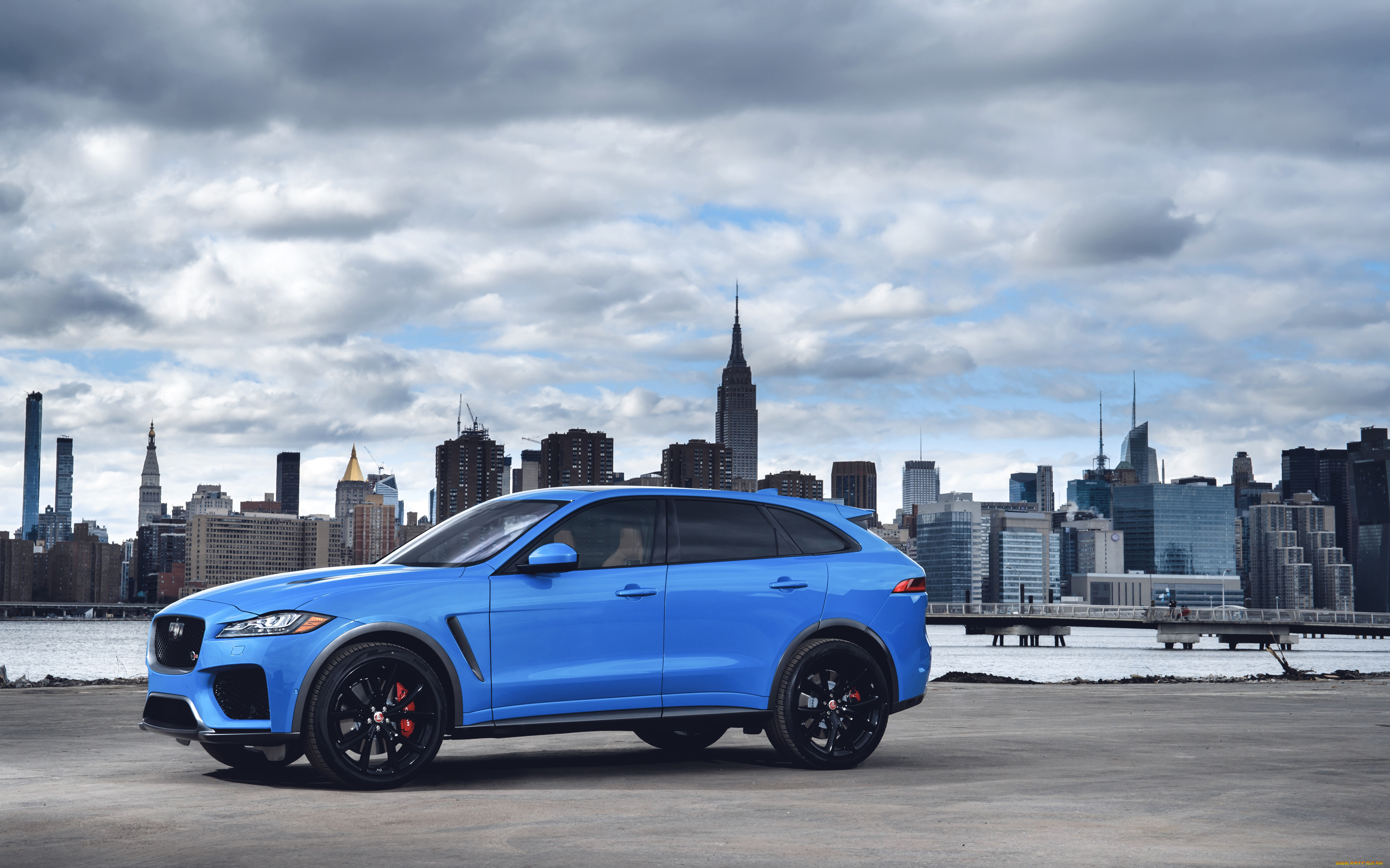 jaguar, f-pace, 2018, автомобили, jaguar, side, view, нью-йорк, ягуар, город, 2018, new, york, синий, кроссовер, f, pace