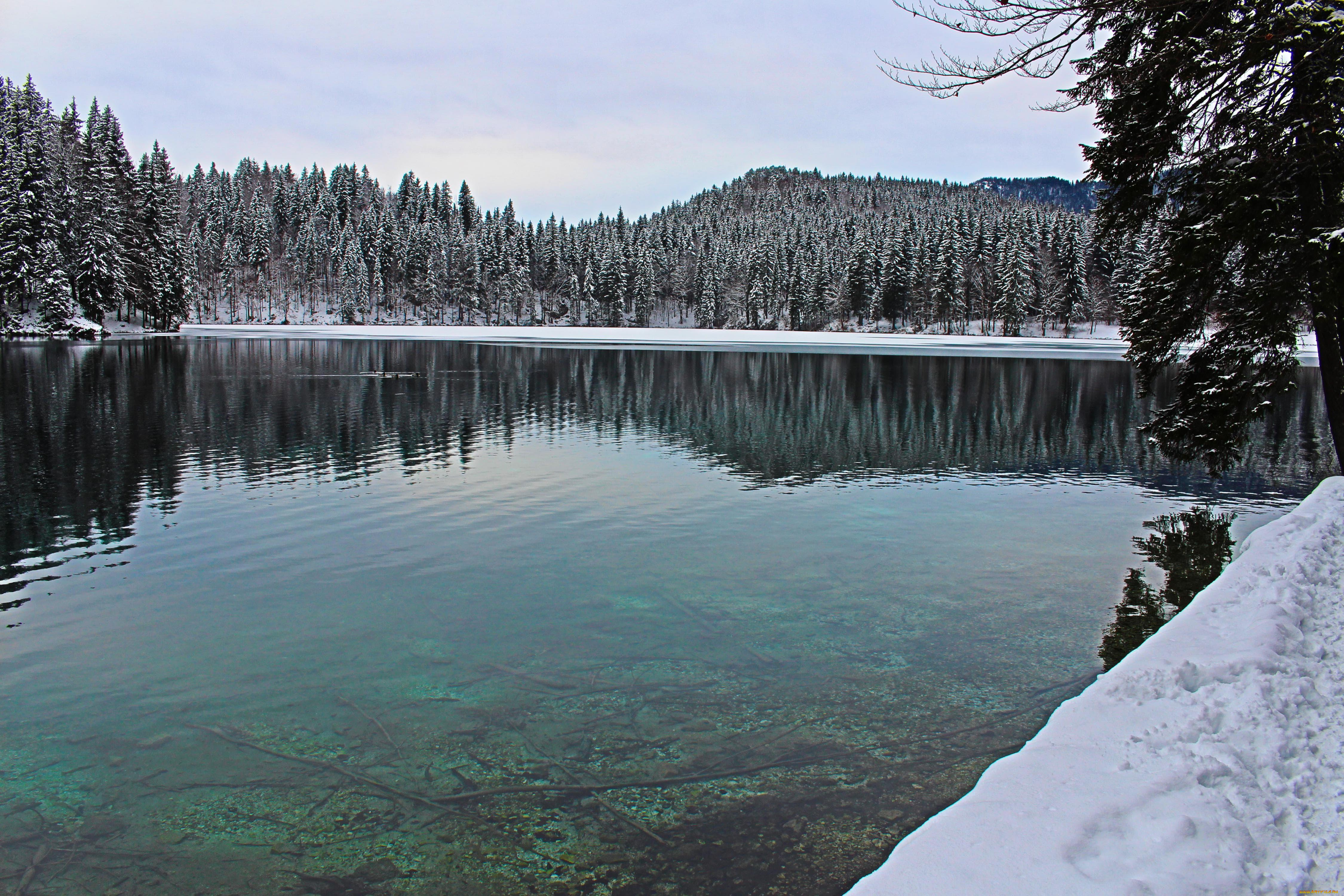 природа, реки, озера, деревья, снег, горы, озеро, лес