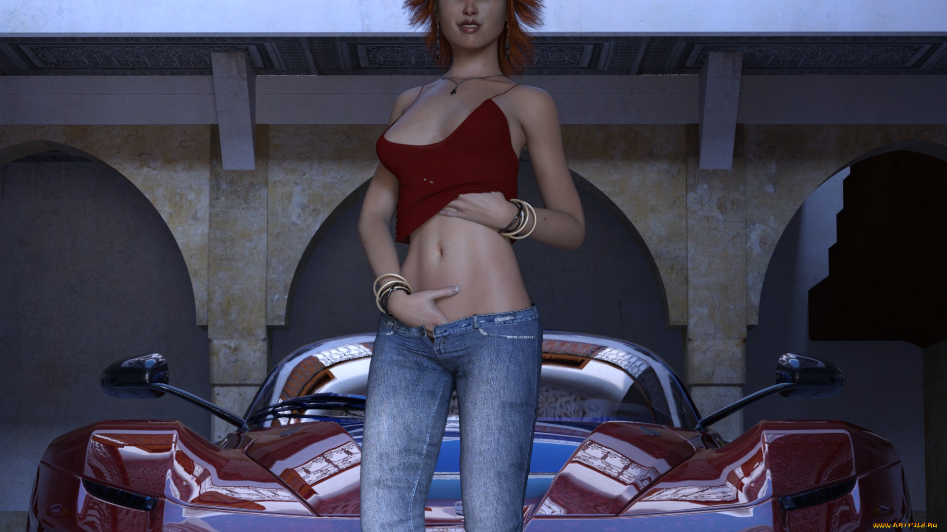 3д, графика, люди-авто, мото, , people-, car, , , moto, фон, взгляд, девушка