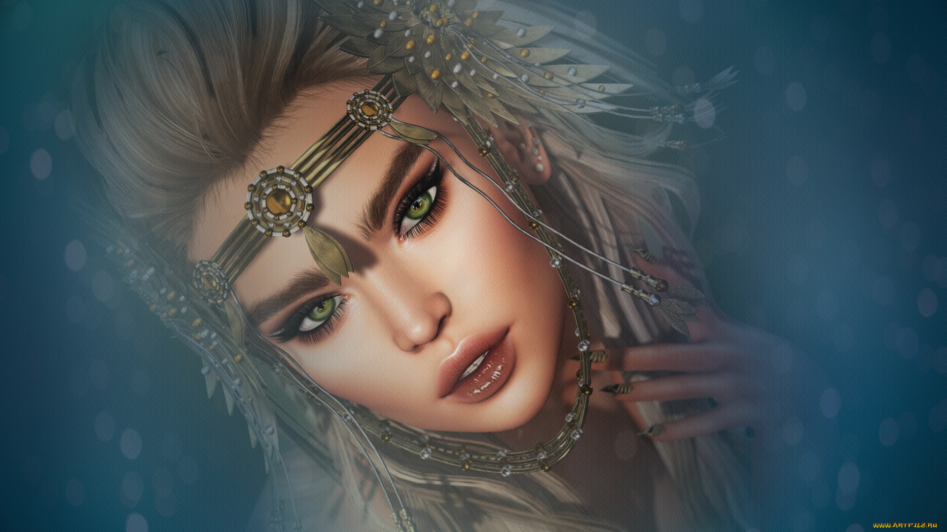 3д, графика, портрет, , portraits, взгляд, украшения, девушка