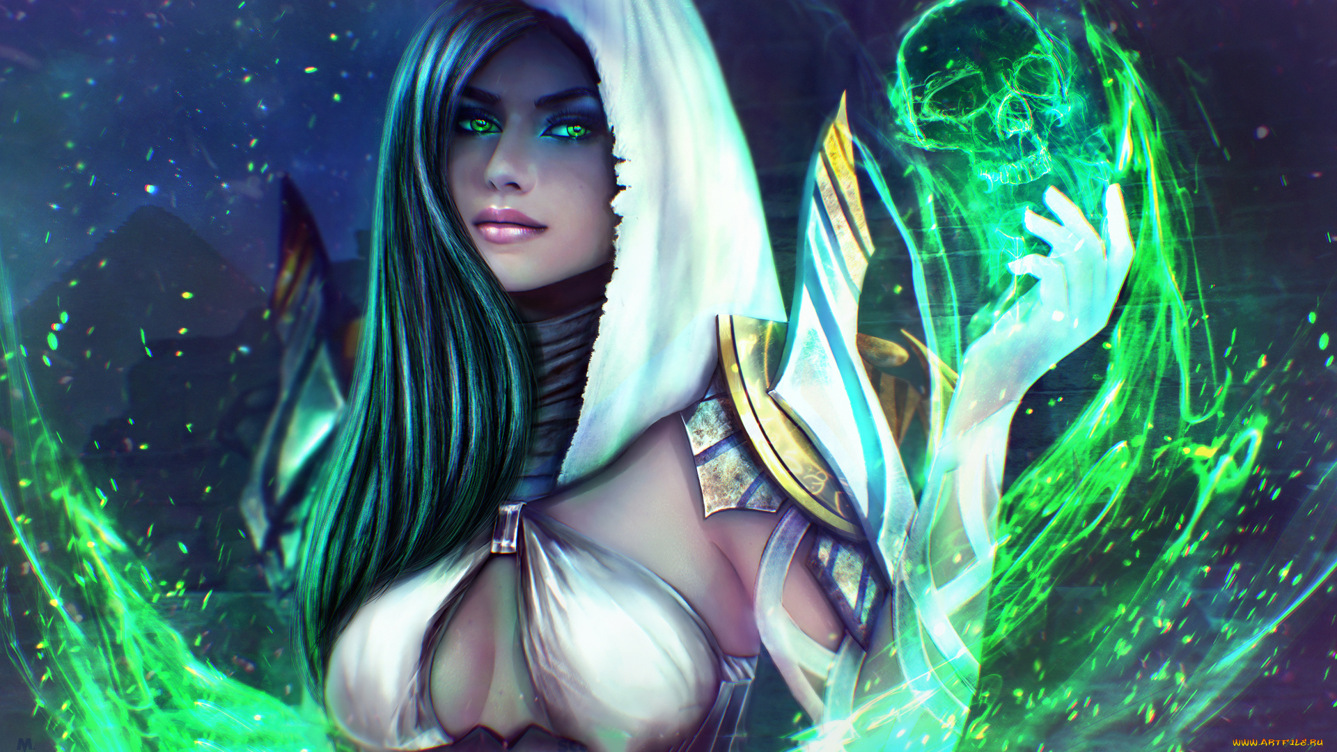 видео, игры, guild, wars, 2, магия, взгляд, фон, девушка