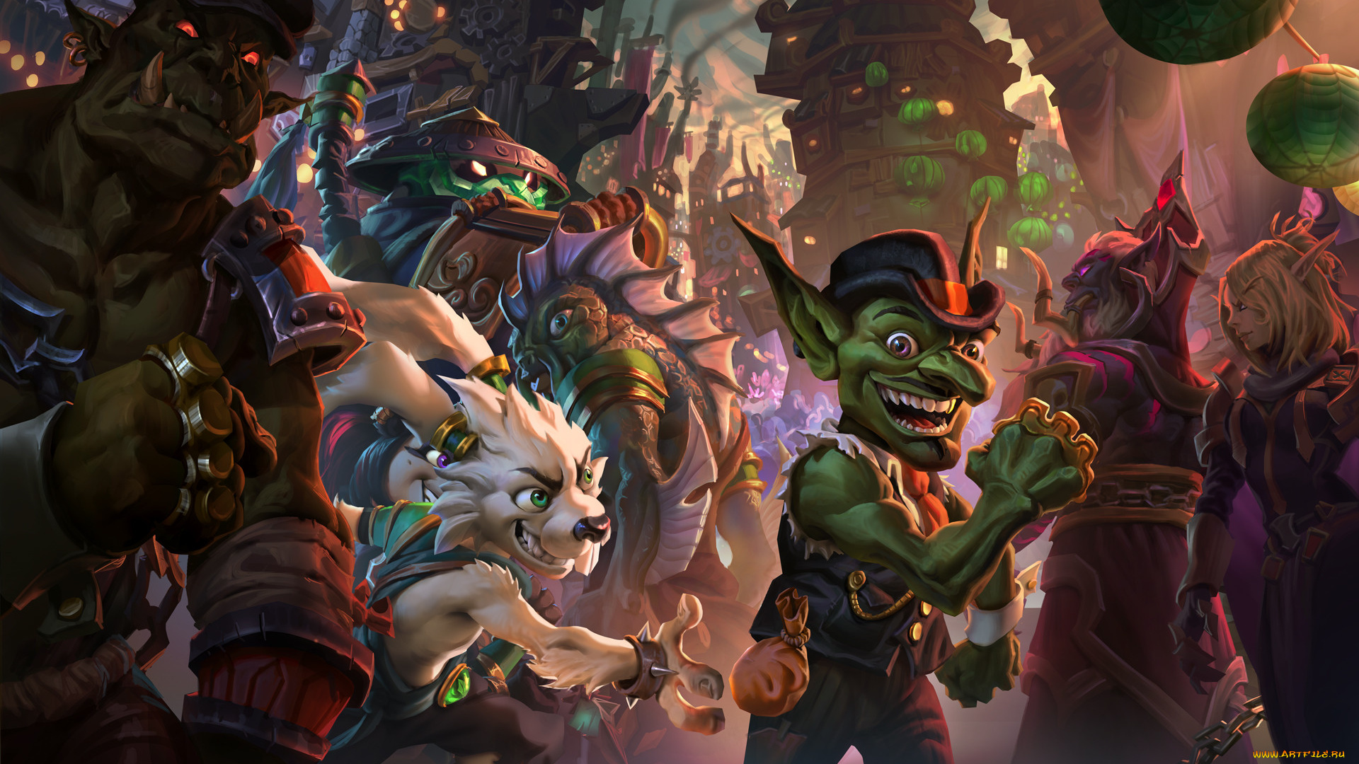 видео, игры, hearthstone, , goblins, vs, gnomes, существа, город, улица