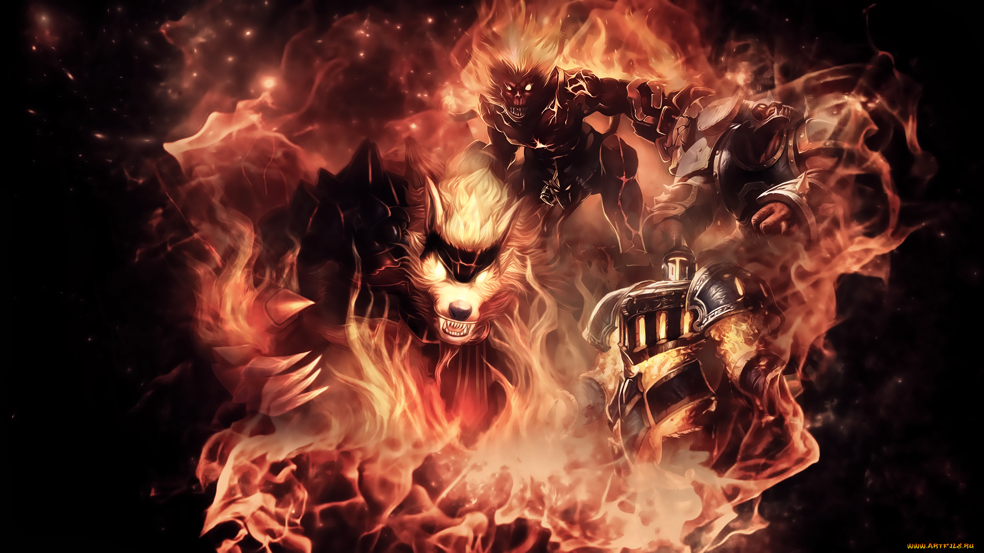видео, игры, league, of, legends, фон, существа, униформа, огонь