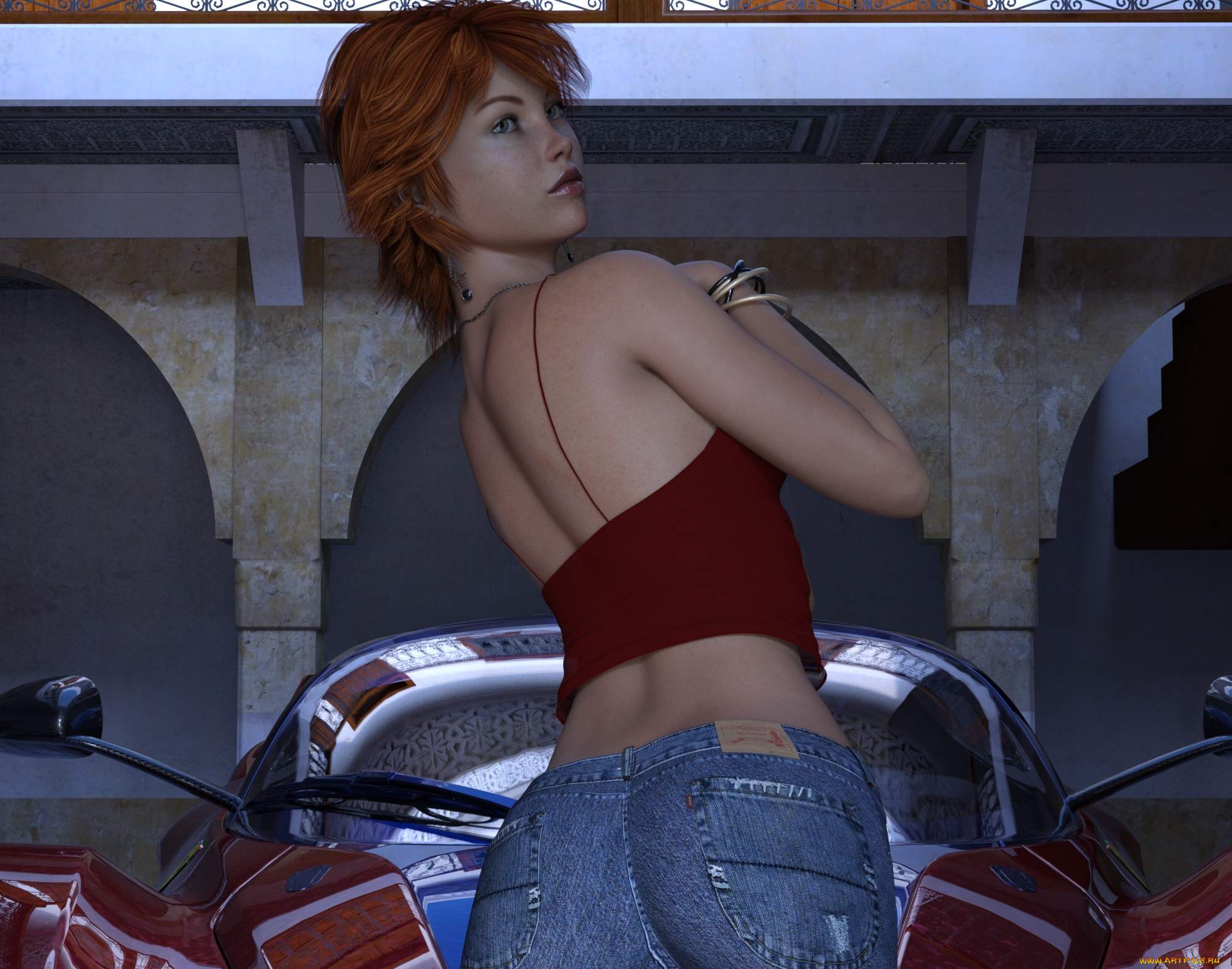 3д, графика, люди-авто, мото, , people-, car, , , moto, фон, взгляд, девушка