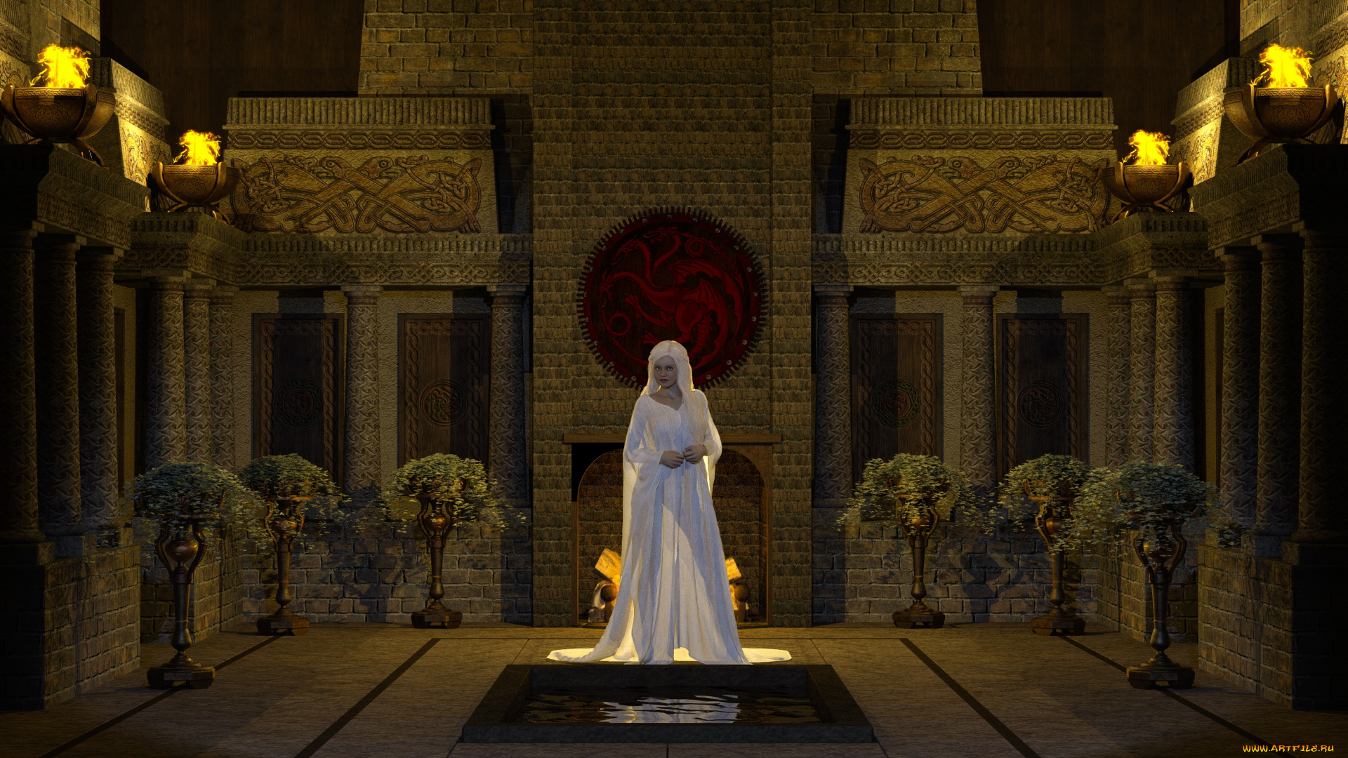 3д, графика, фантазия, , fantasy, девушка, фон, взгляд, платье