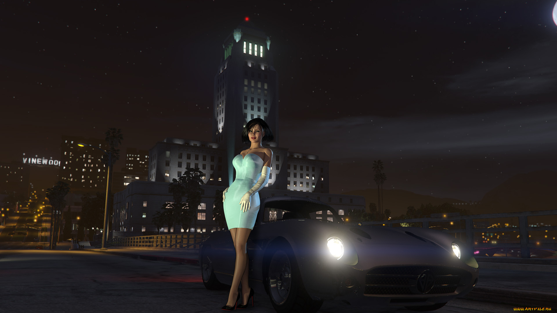 3д, графика, люди-авто, мото, , people-, car, , , moto, девушка, фон, взгляд, здание, автомобиль