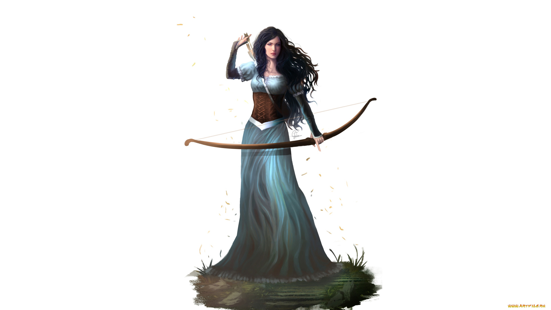 рисованное, комиксы, девушка, фон, взгляд, лук, стрела