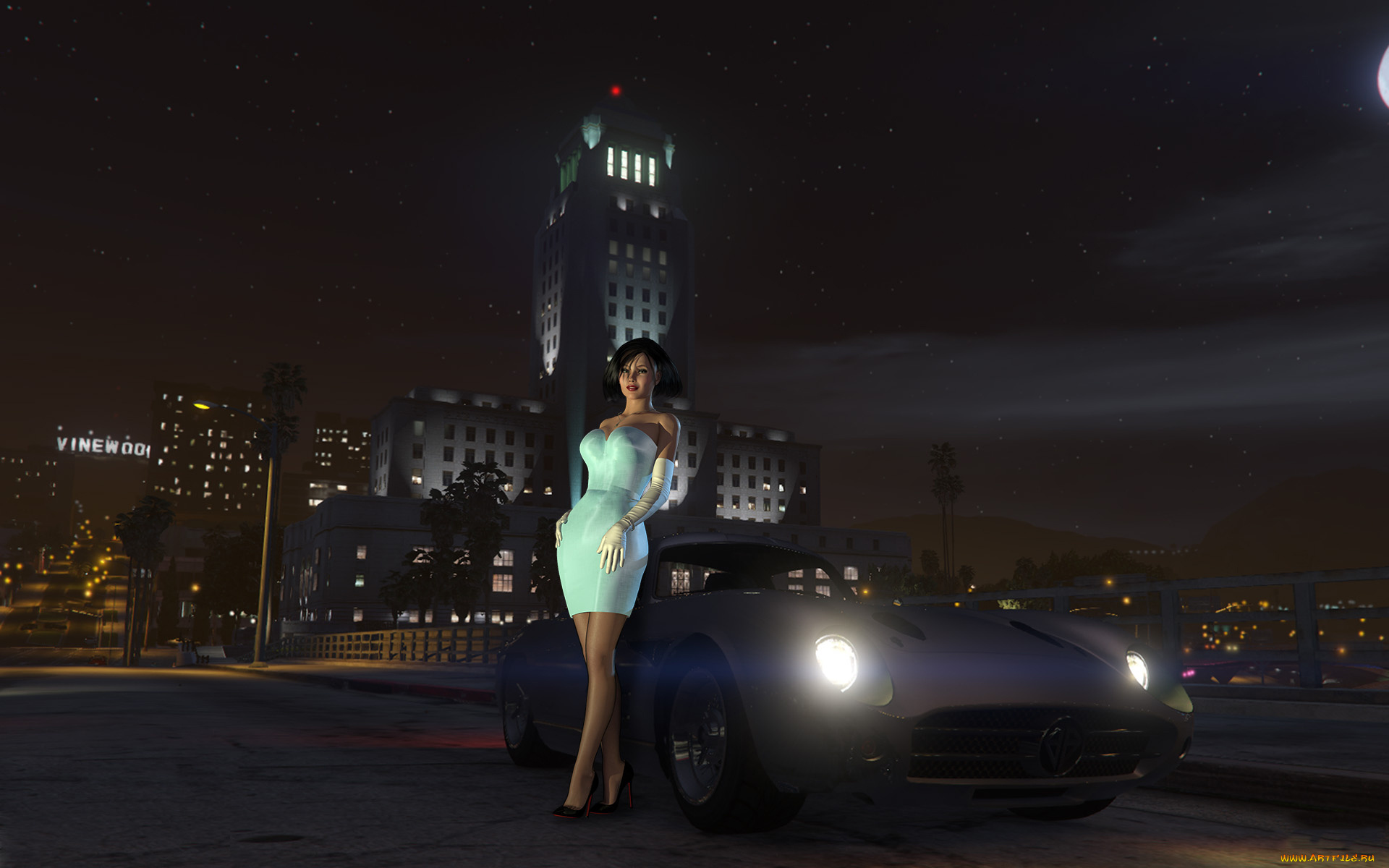 3д, графика, люди-авто, мото, , people-, car, , , moto, девушка, фон, взгляд, здание, автомобиль