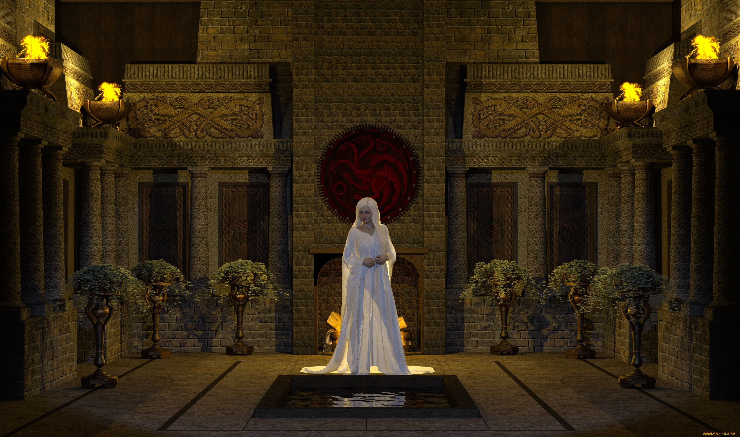 3д, графика, фантазия, , fantasy, девушка, фон, взгляд, платье