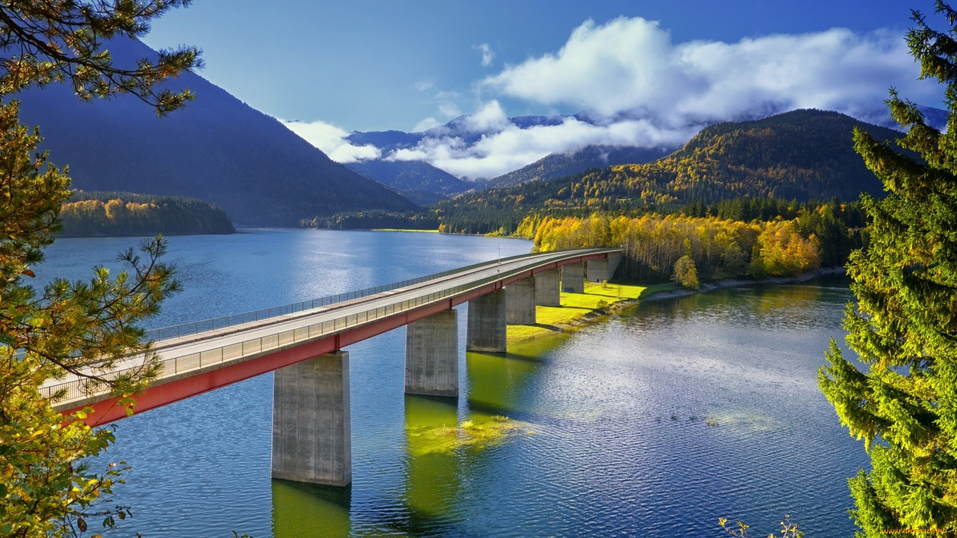 города, -, мосты, горы, мост, река