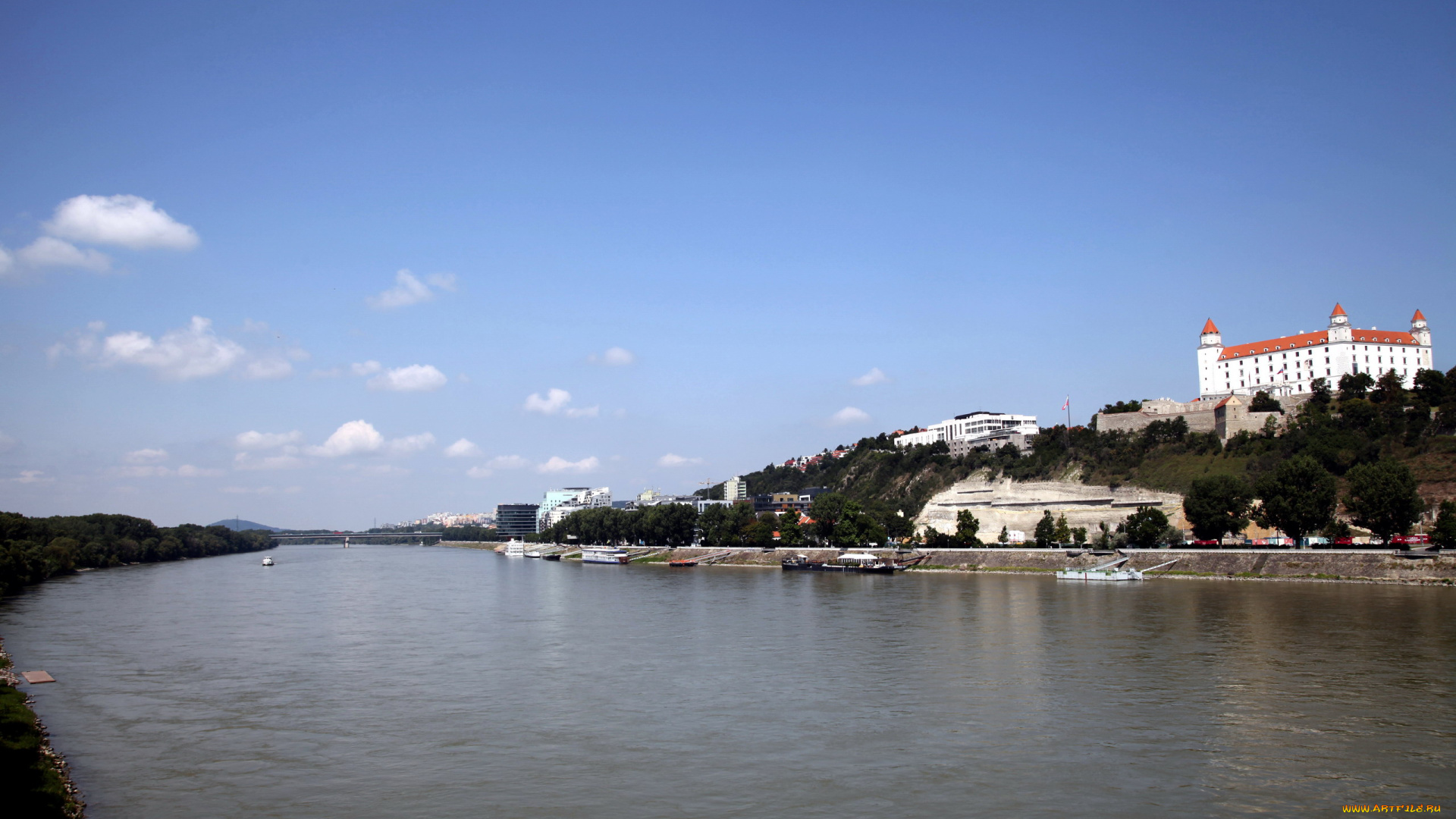 города, братислава, , словакия, река, замок