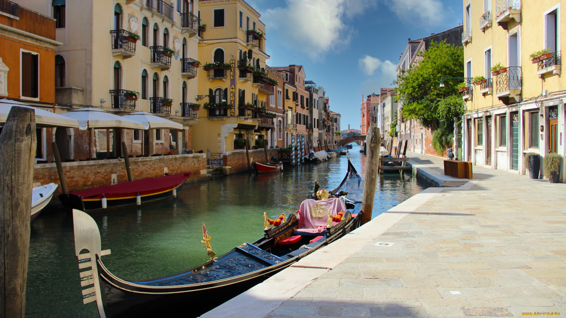 города, венеция, , италия, канал, дома, гондола