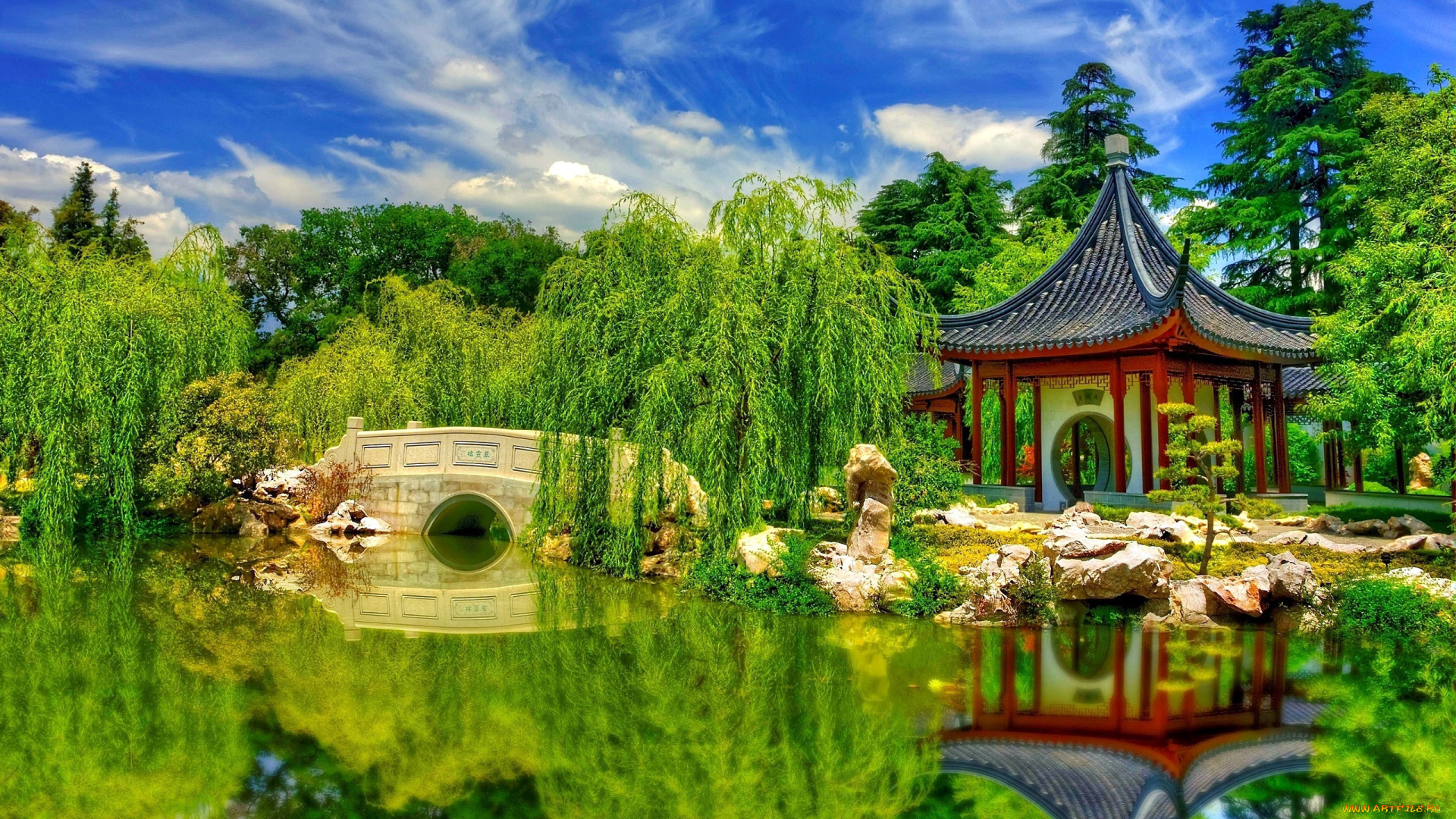 природа, парк, японский, садик