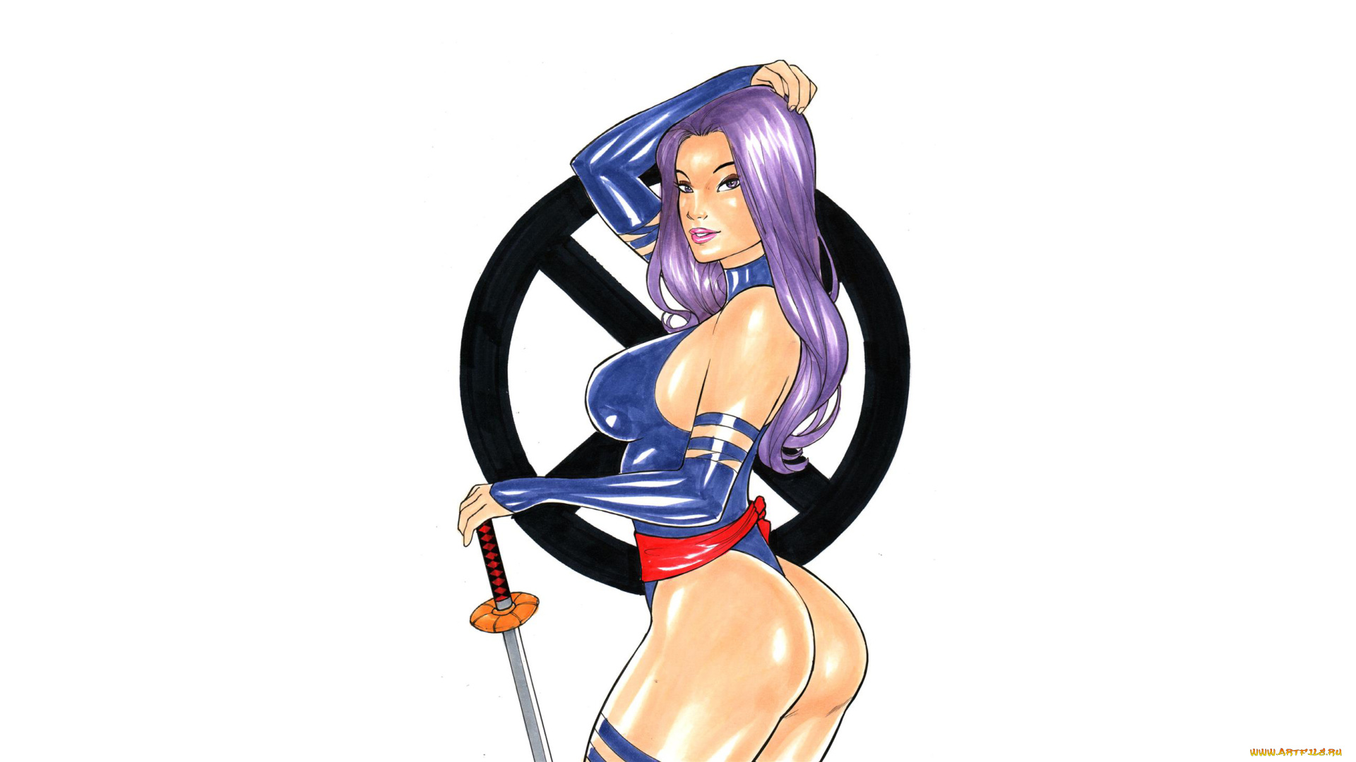 рисованное, elberty, oliveira, девушка, фон, взгляд, купальник, катана