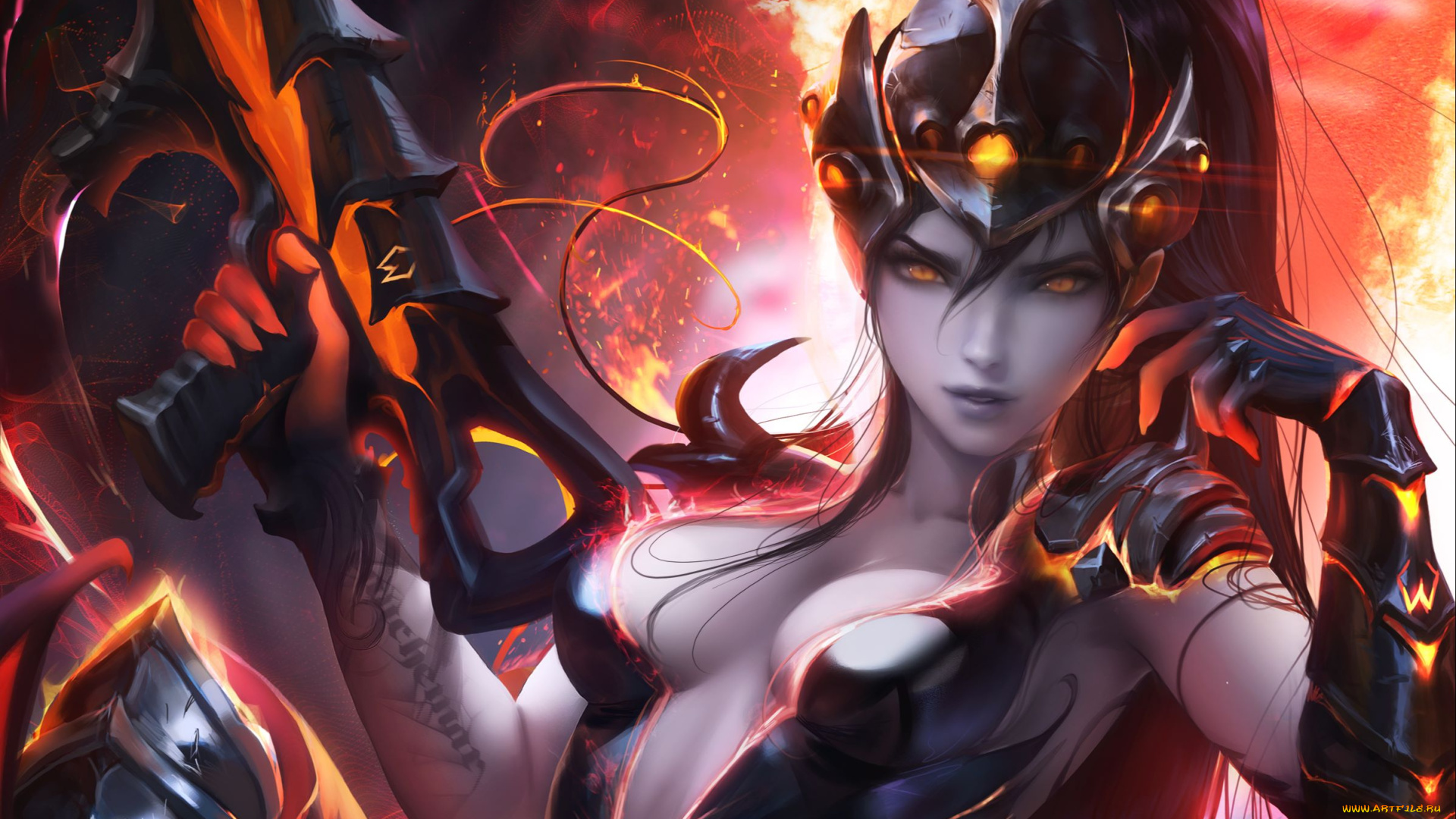 видео, игры, overwatch, девушка, оружие, магия