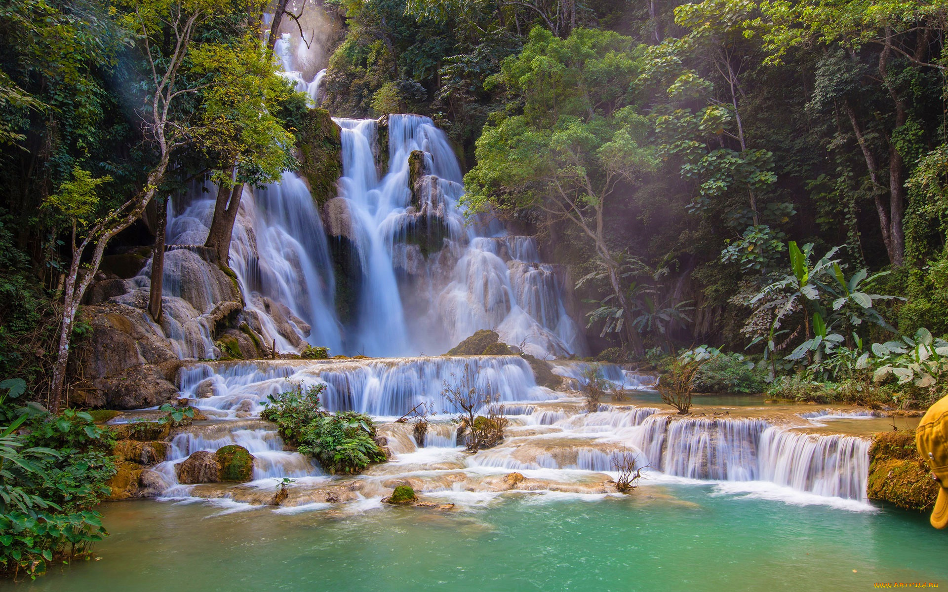 kuang, si, falls, laos, природа, водопады, kuang, si, falls