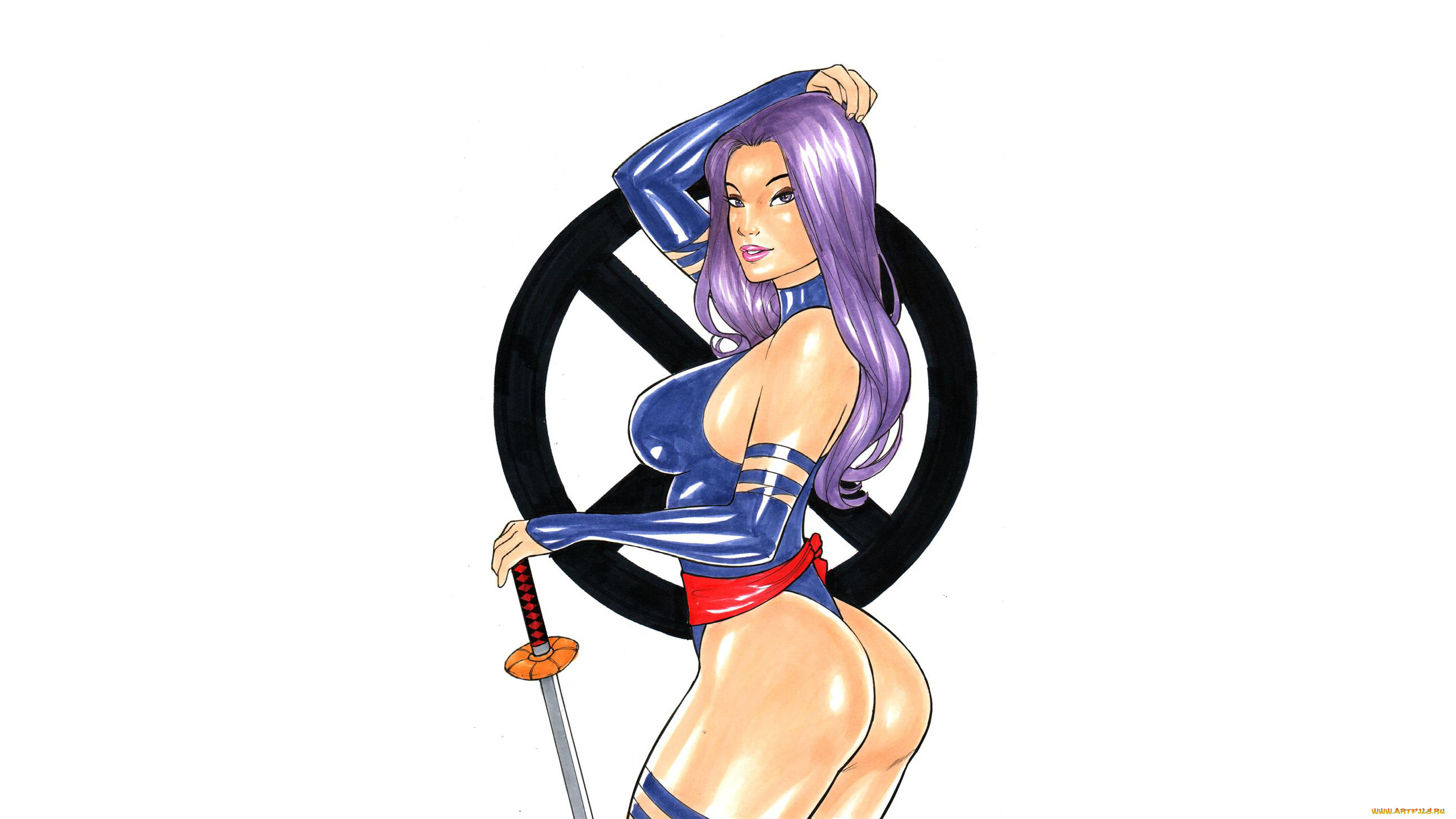 рисованное, elberty, oliveira, девушка, фон, взгляд, купальник, катана