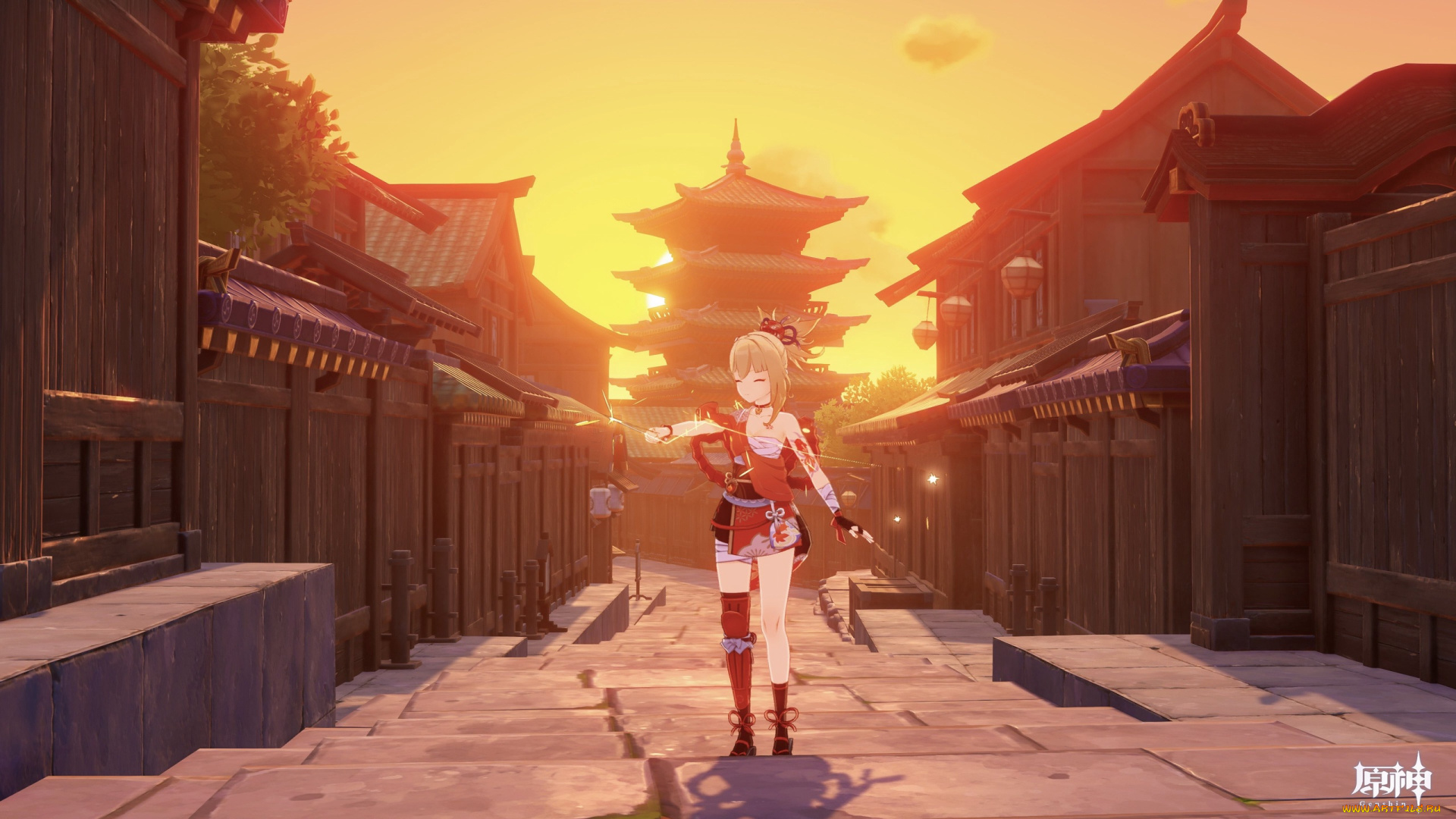 аниме, genshin, impact, девушка, улица