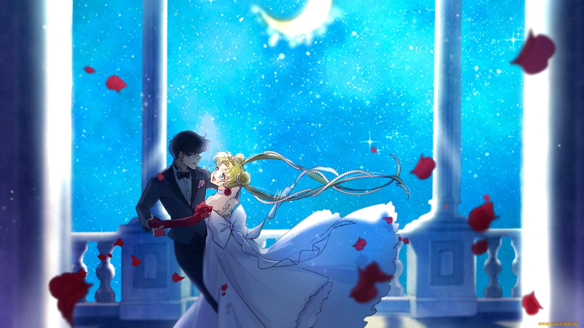 аниме, sailor, moon, пара, танец, луна