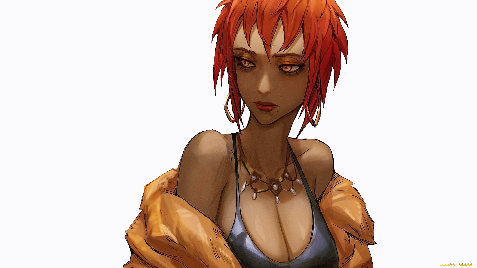 аниме, unknown, , другое, , девушка, ожерелье, шуба