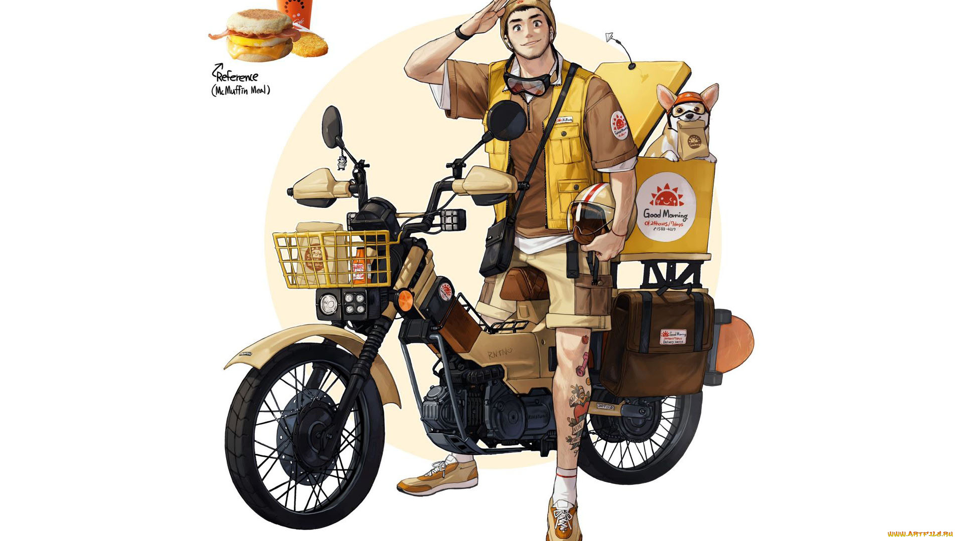 аниме, unknown, , другое, , парень, собака, мотоцикл, доставка