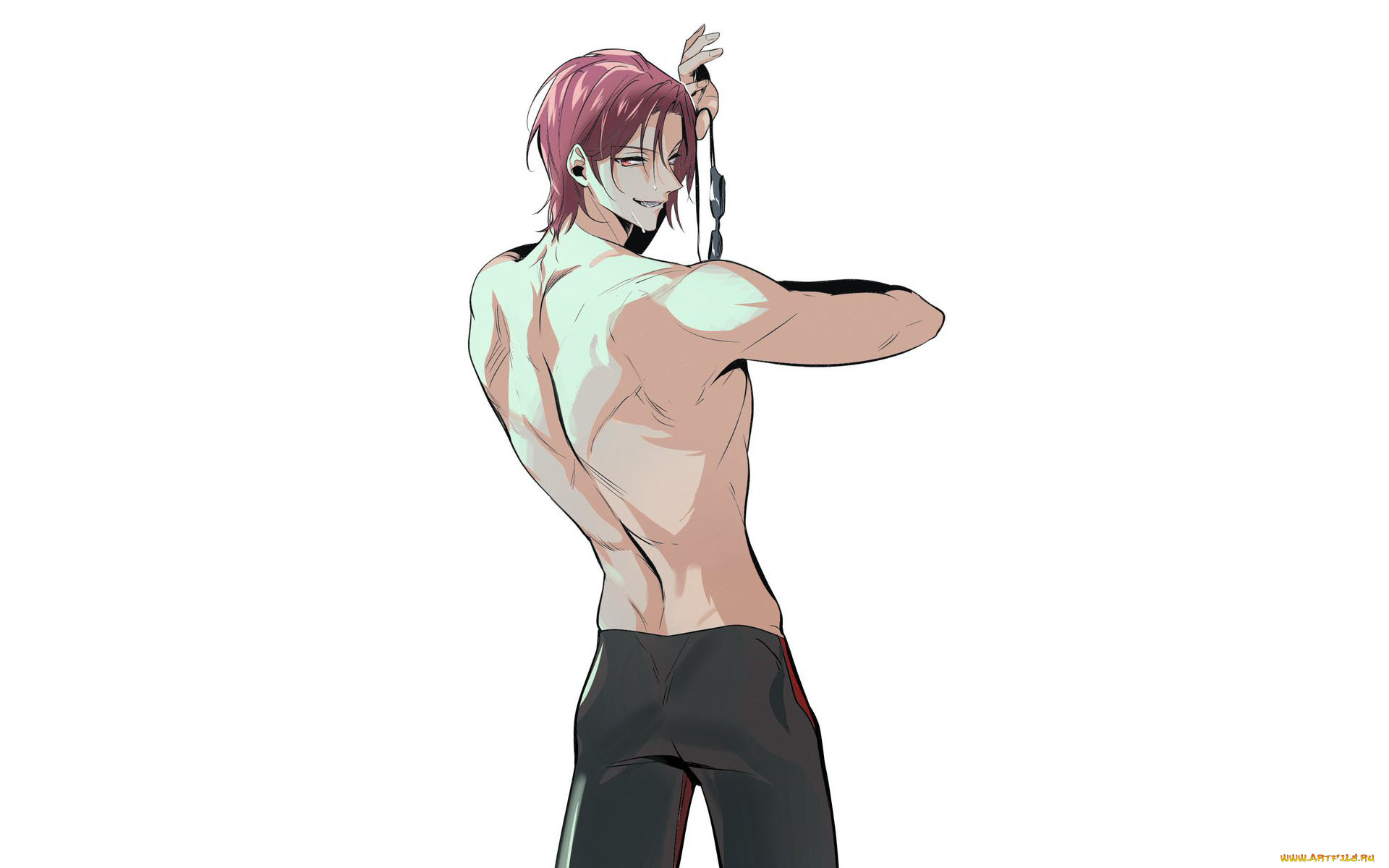 аниме, free, парень, очки, спина