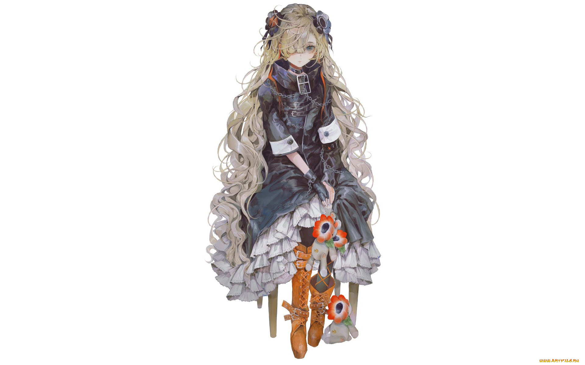 аниме, unknown, , другое, , девочка, цепи, игрушки, цветы