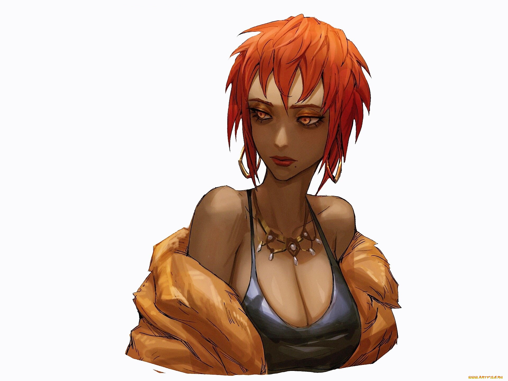 аниме, unknown, , другое, , девушка, ожерелье, шуба