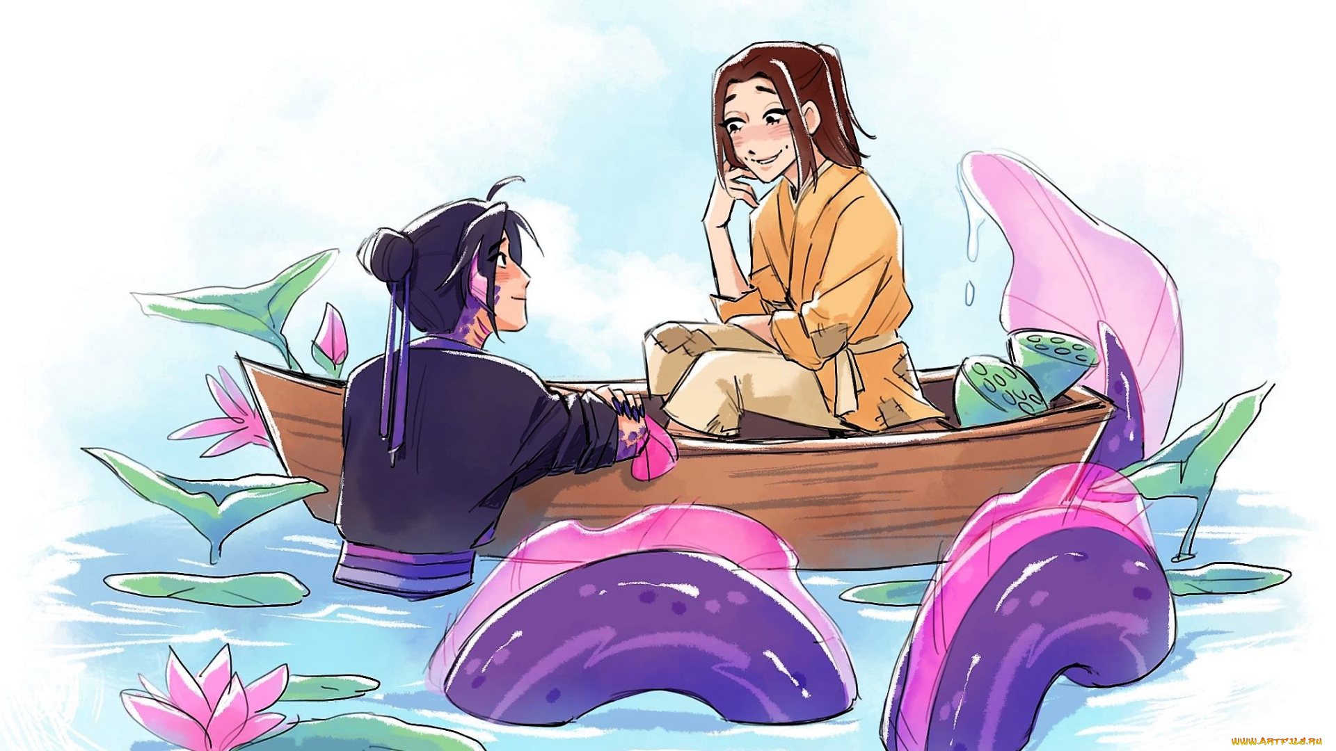 аниме, mo, dao, zu, shi, мэн, яо, цзян, чэн, лодка, дракон, озеро