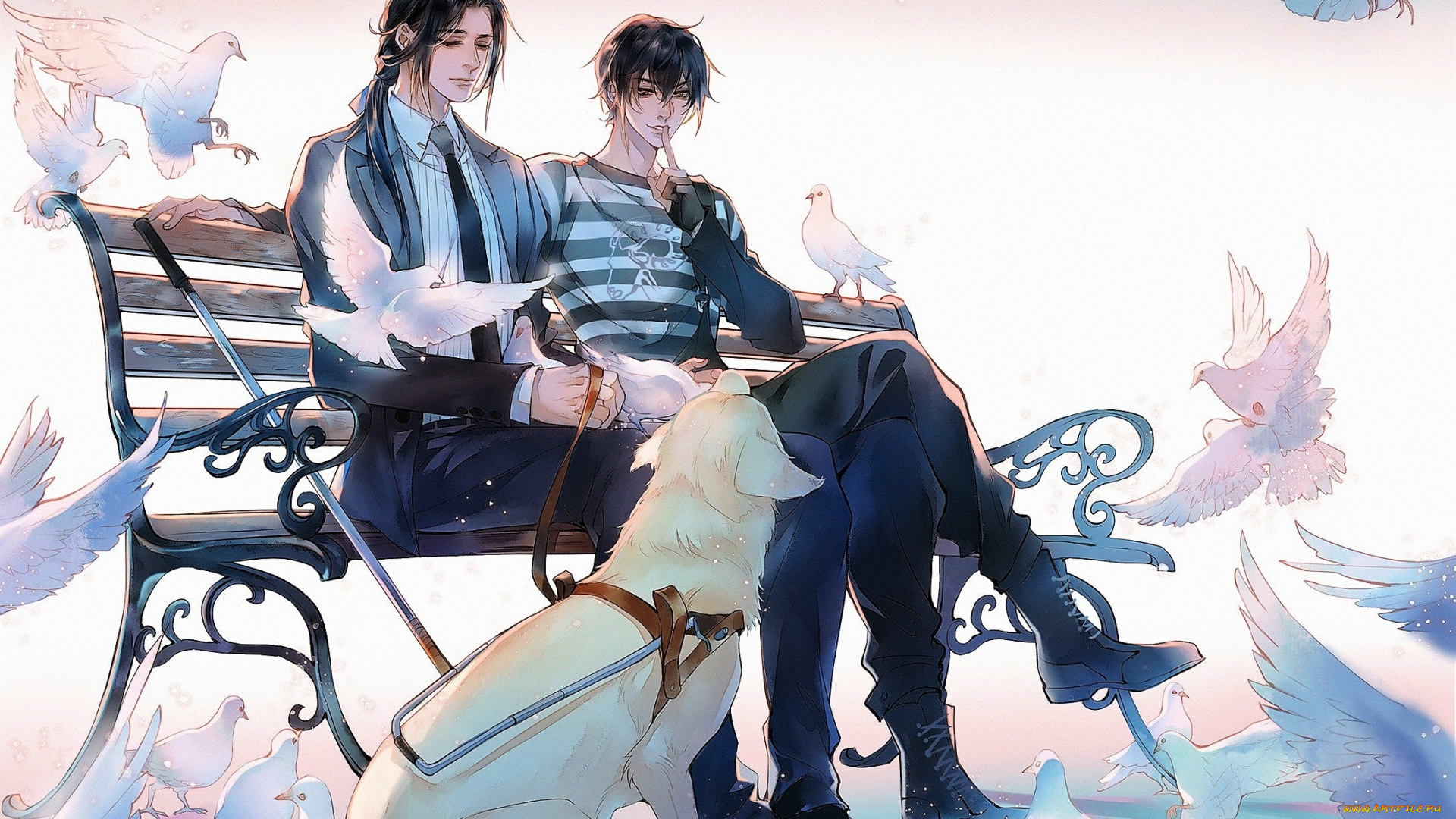 аниме, mo, dao, zu, shi, сяо, синчень, сюэ, ян, собака, голуби, скамейка