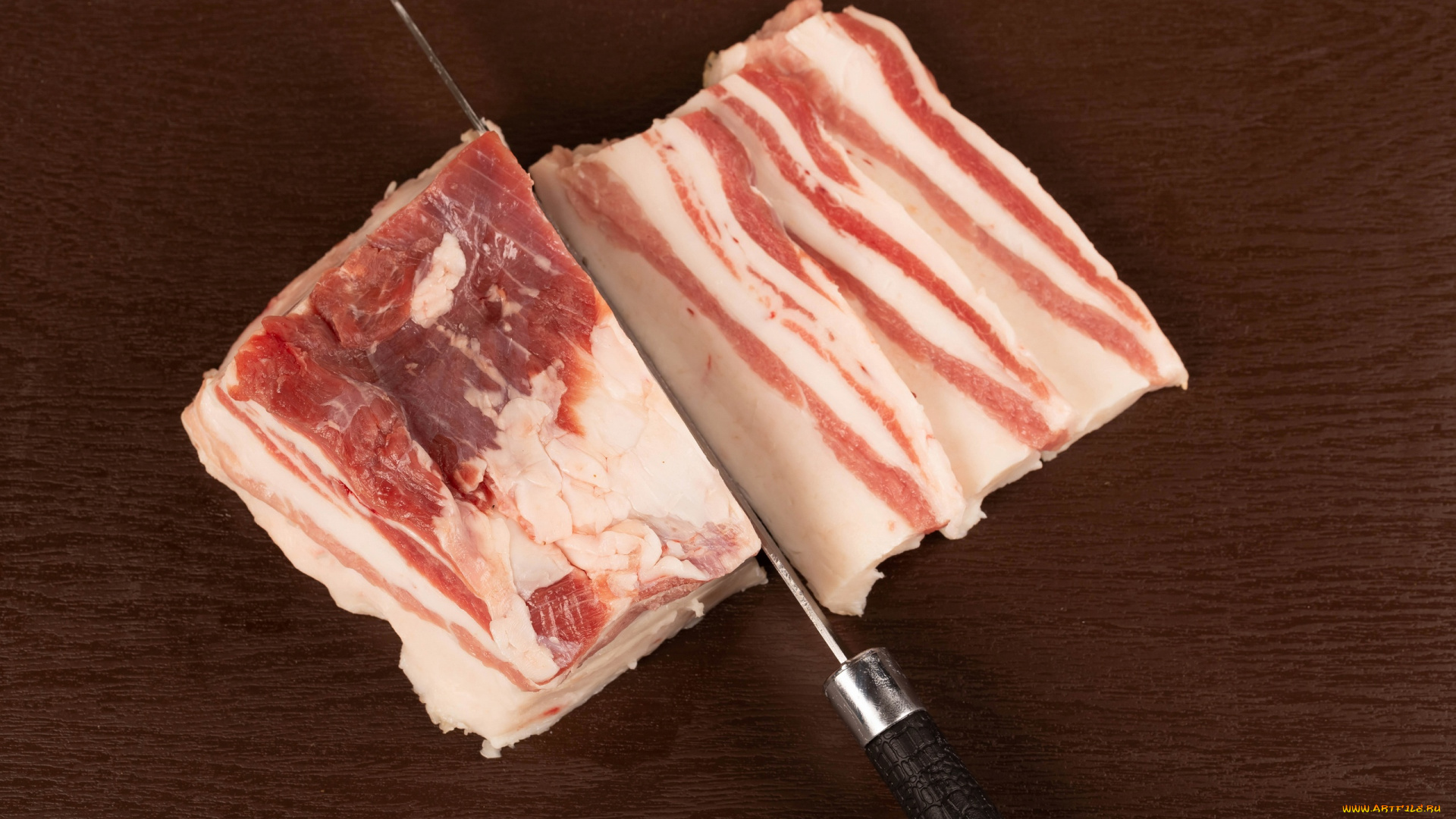 еда, мясные, блюда, нож, соленое, сало