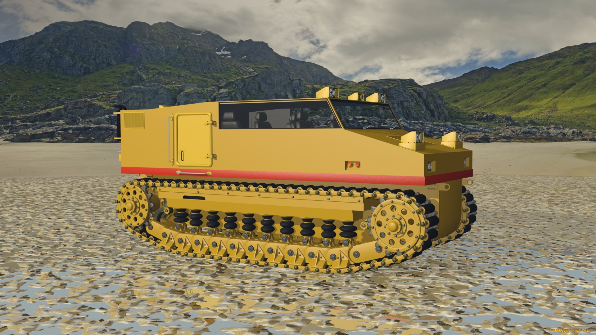 вездеход, на, пляже, 3д, графика, моделирование, , modeling, вездеход, грязь, пляж, небо