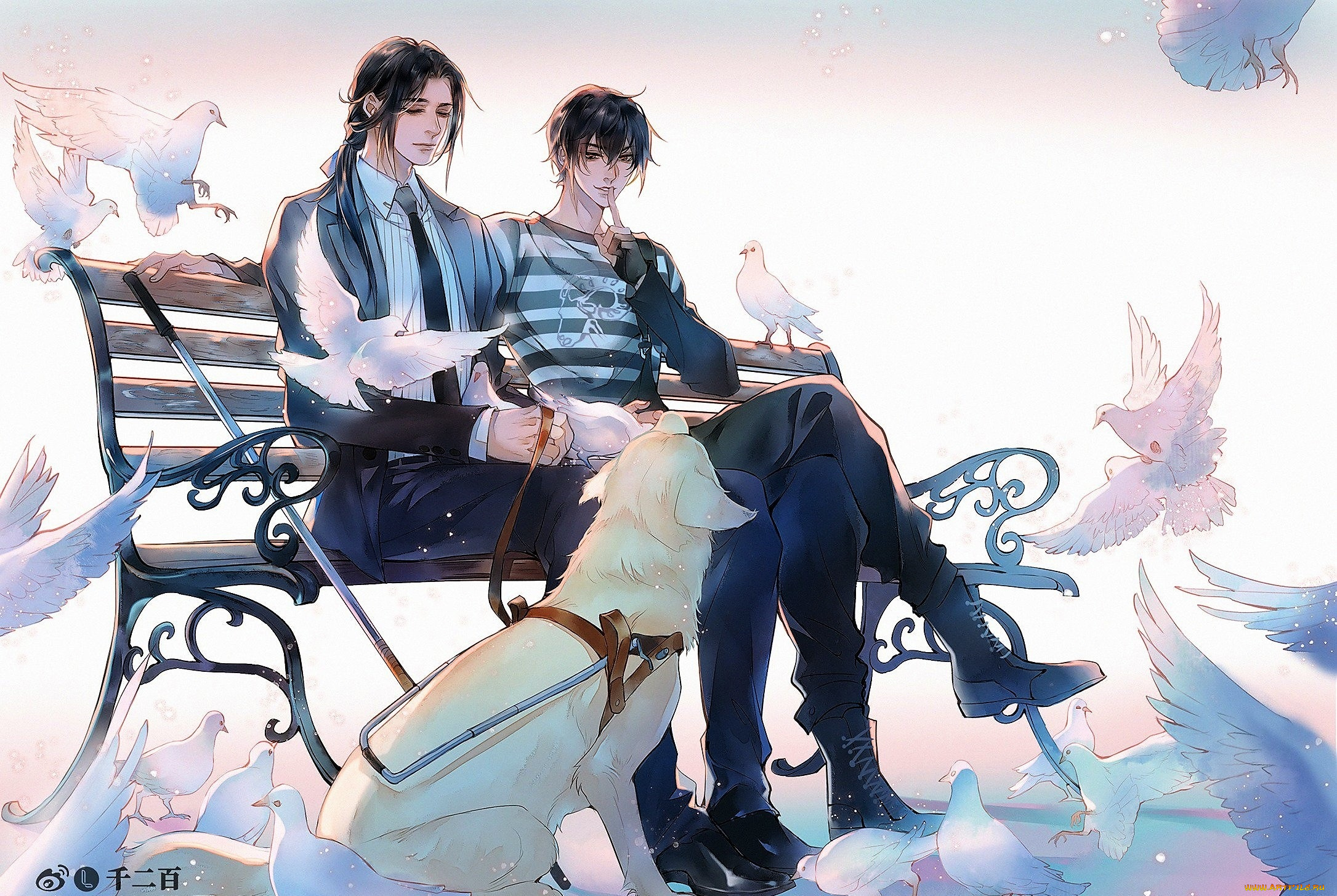 аниме, mo, dao, zu, shi, сяо, синчень, сюэ, ян, собака, голуби, скамейка