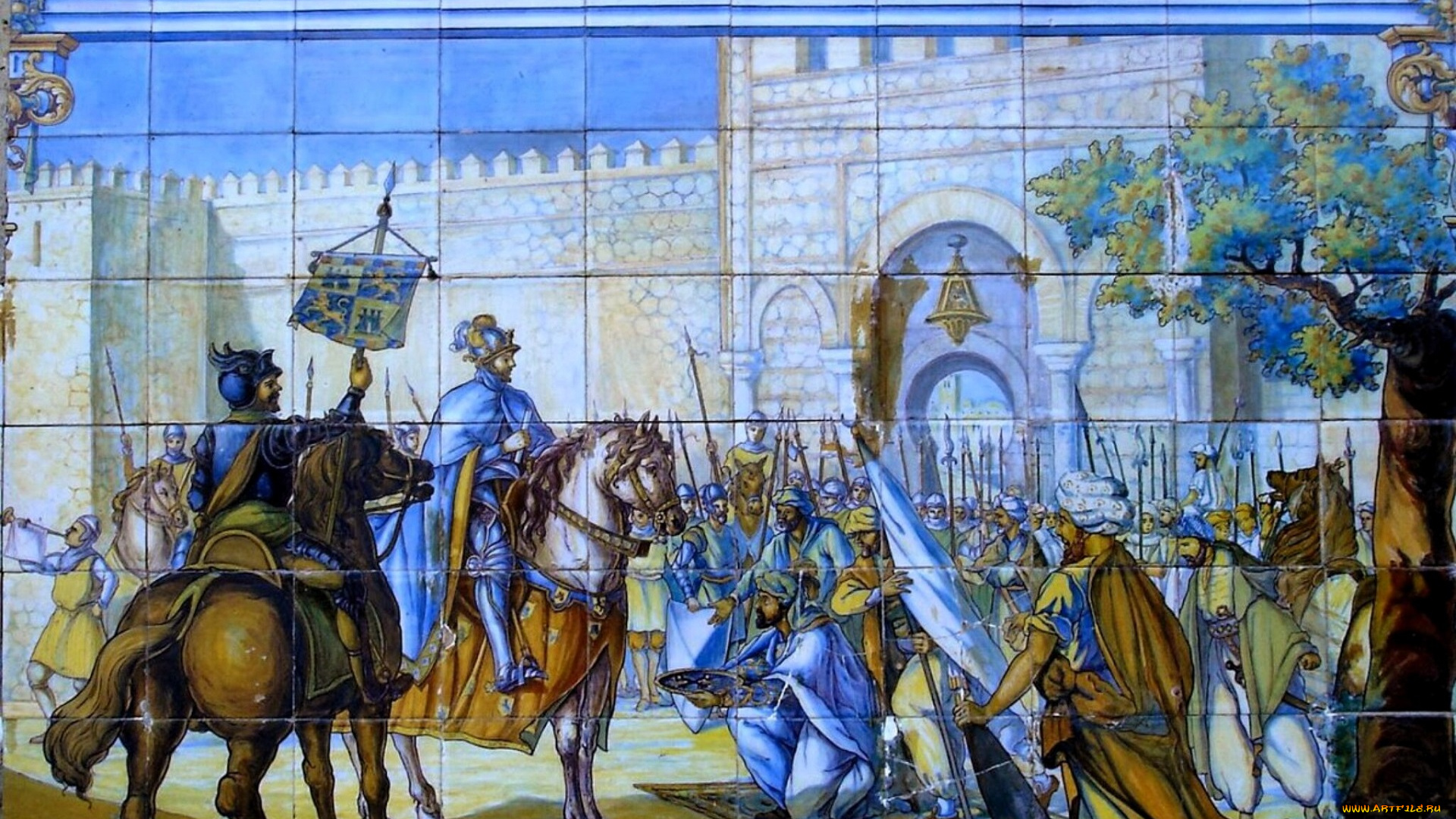 разное, элементы, архитектуры, плитка, изразцы, картина