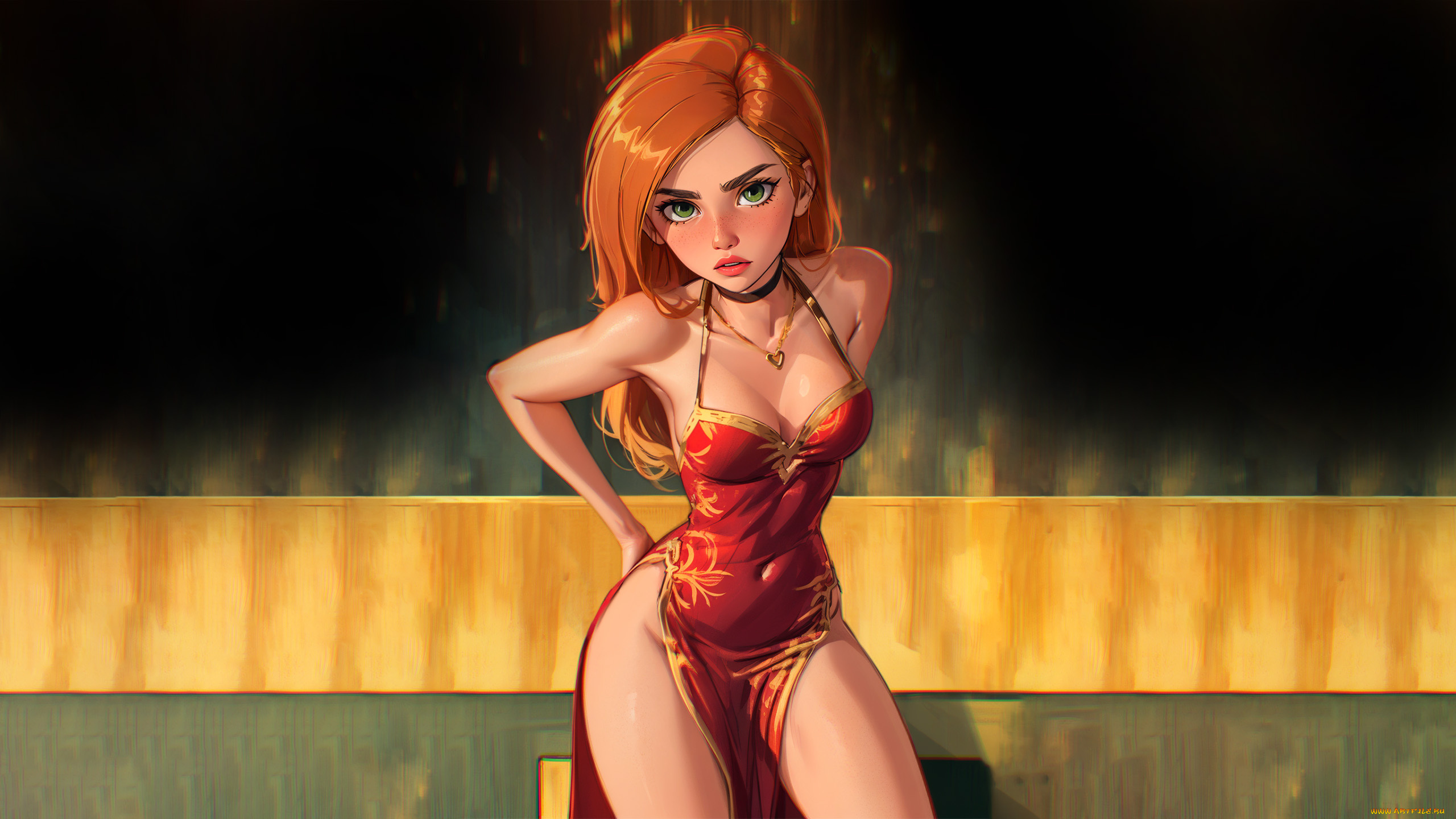 рисованное, люди, красивая, девушка