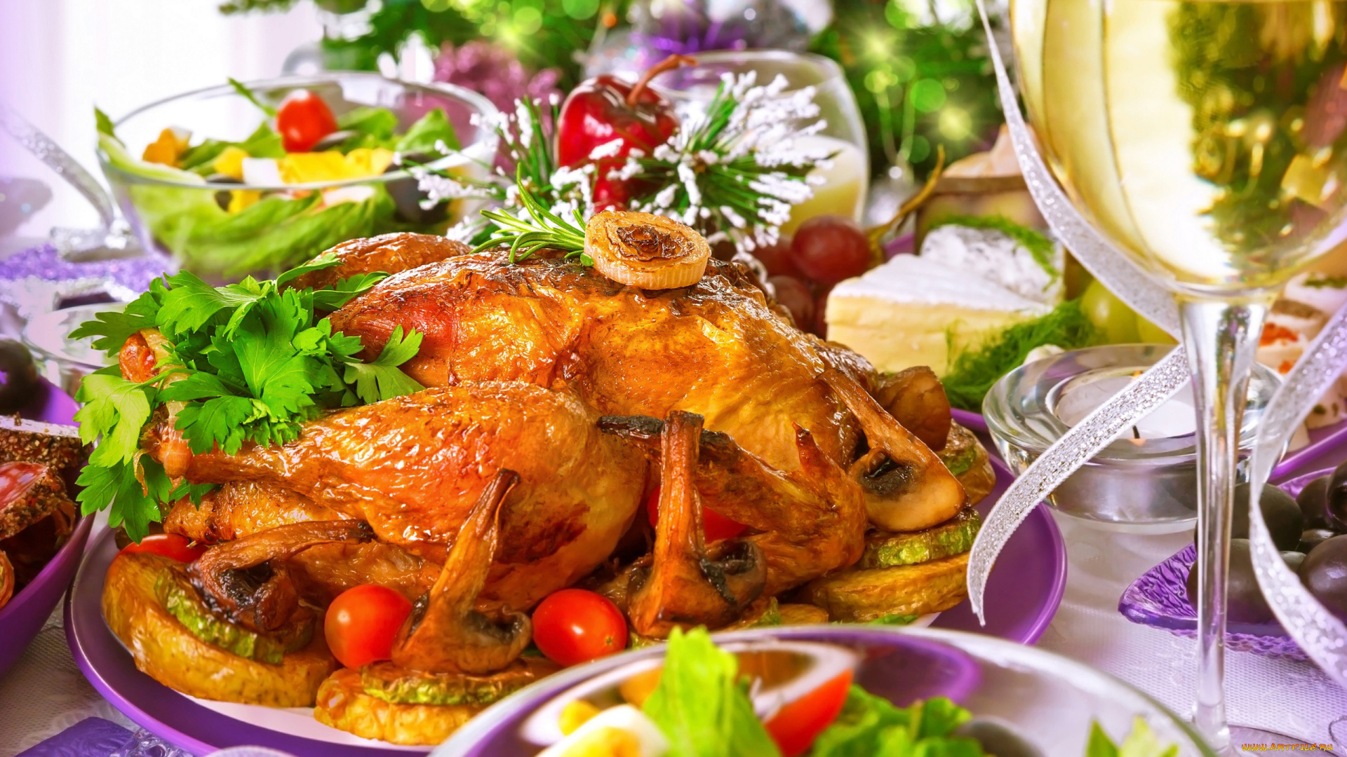 еда, мясные, блюда, запеченная, курица, петрушка